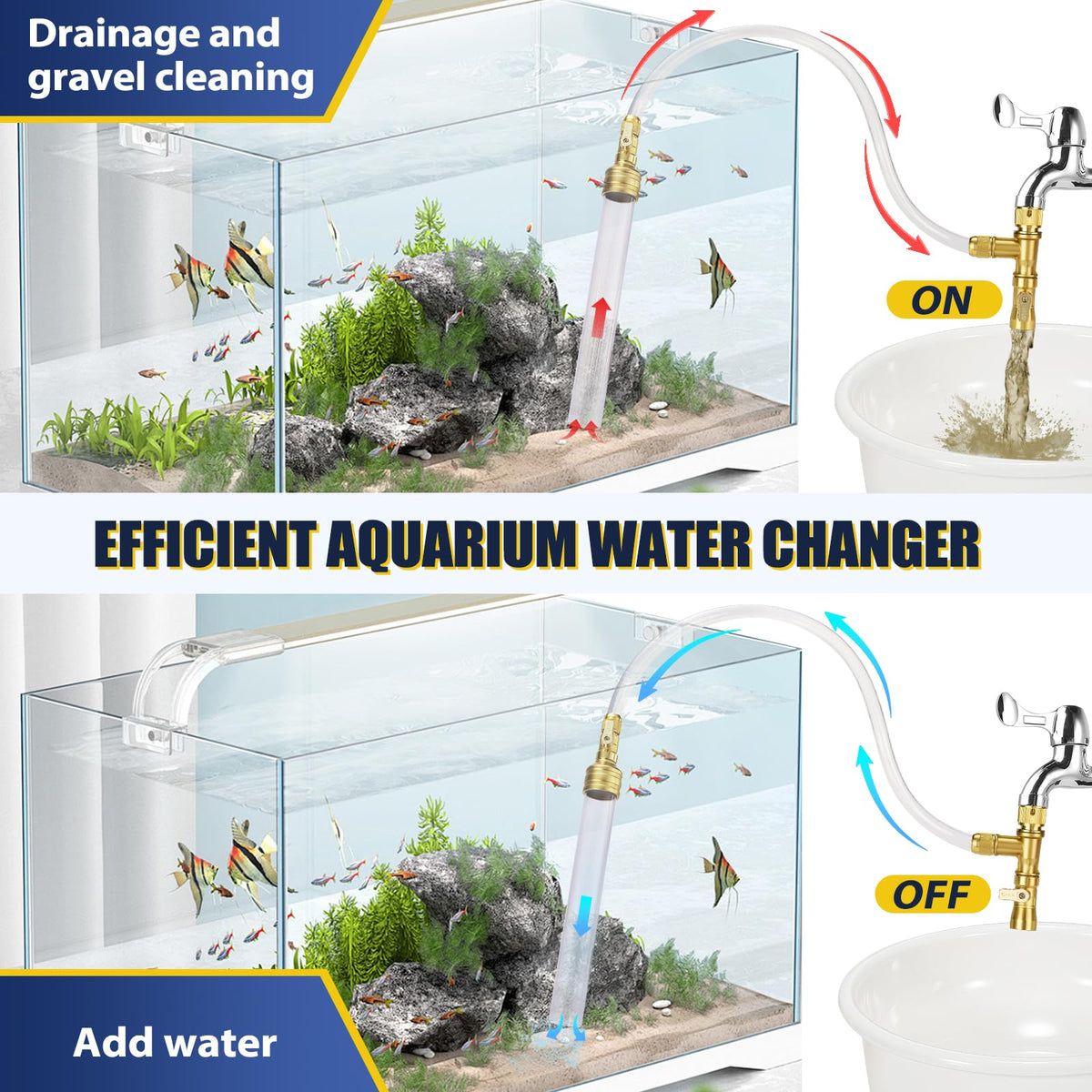 Gravel Vacuum for Aquarium Water Changer Fish Tank Cleaning - GADFISH Official Imagery - 3