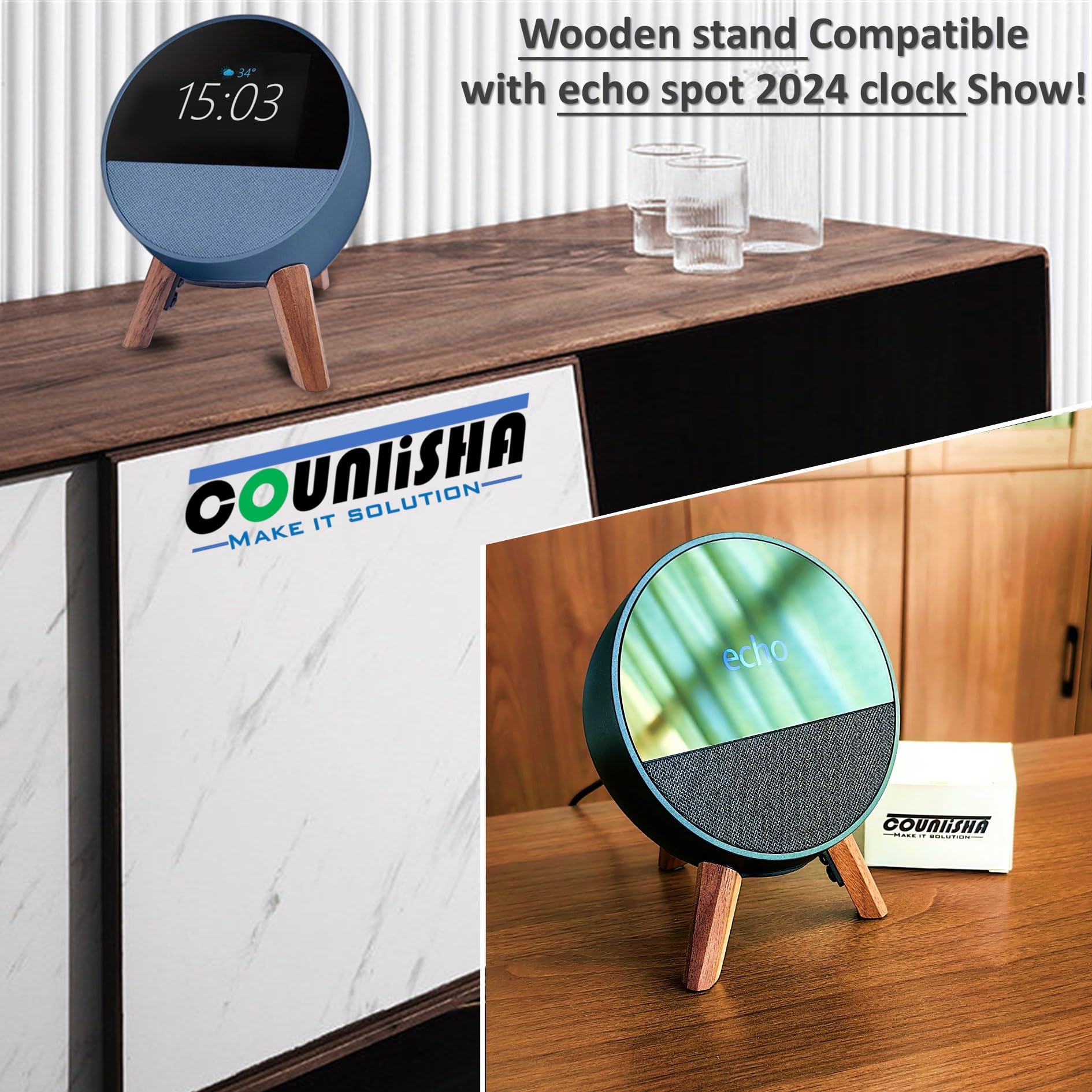 Counlisha Real Wood Stand for Echo spot   smart Alarm Clock,Walnu by Counlisha - Angle View 7