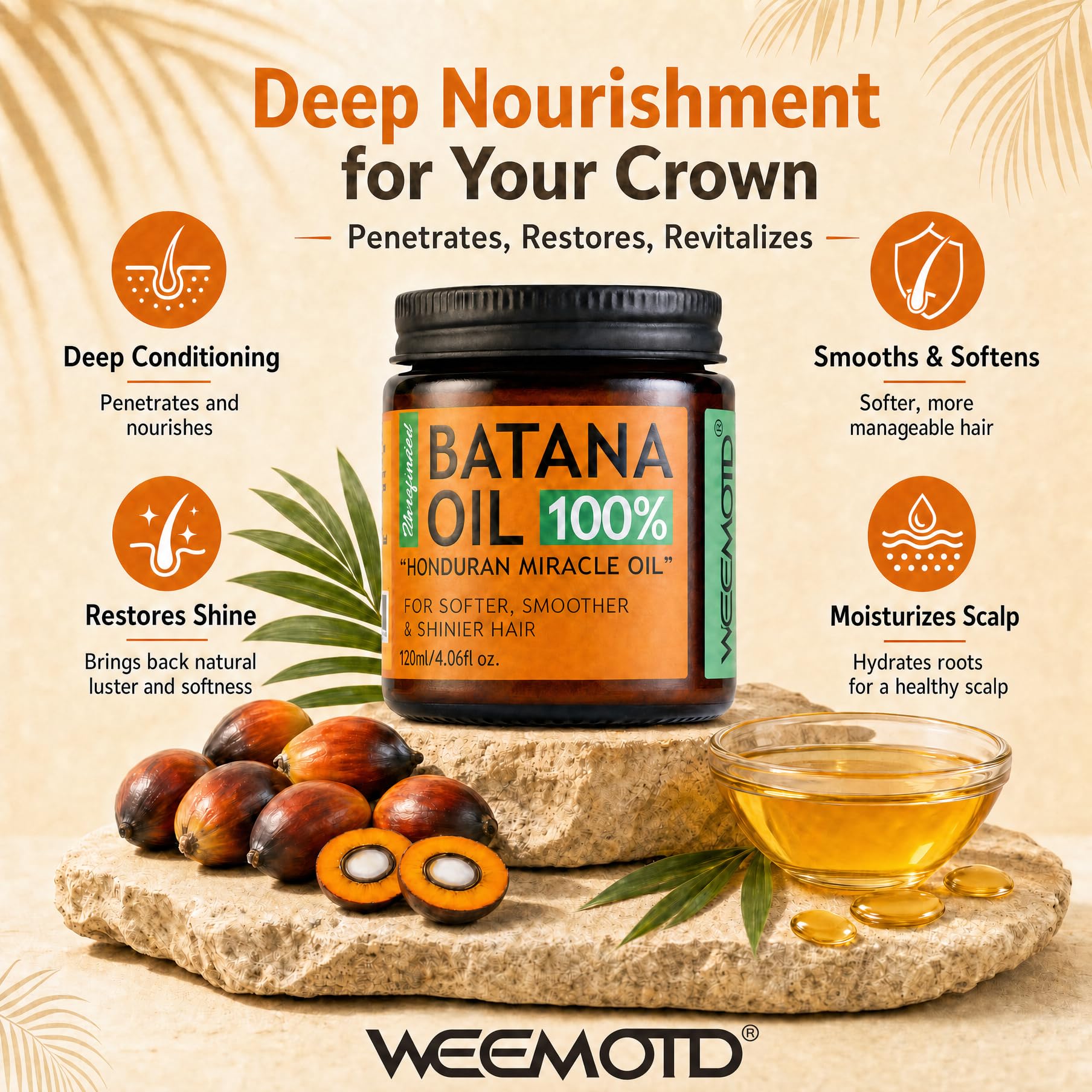 WEEMOTD 100% Raw Batana Oil for Hair from Honduras, 4.06 Fl Oz, Bright Coffee - WEEMOTD Official Product View 4