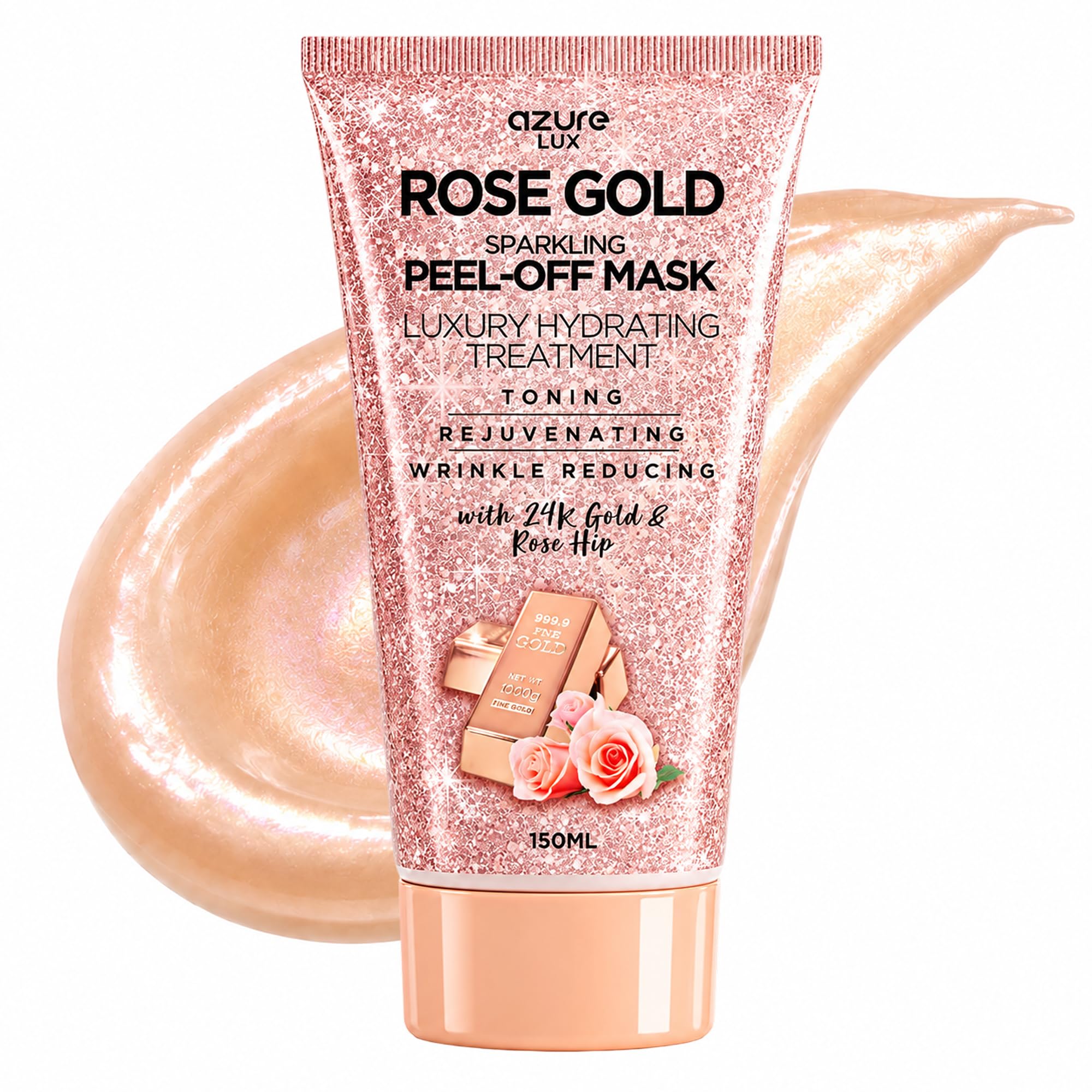Rose Hip Oil 24k Gold Peel Off Face Mask Anti Wrinkle Korean - Azure Cosmetics Official Imagery - 2