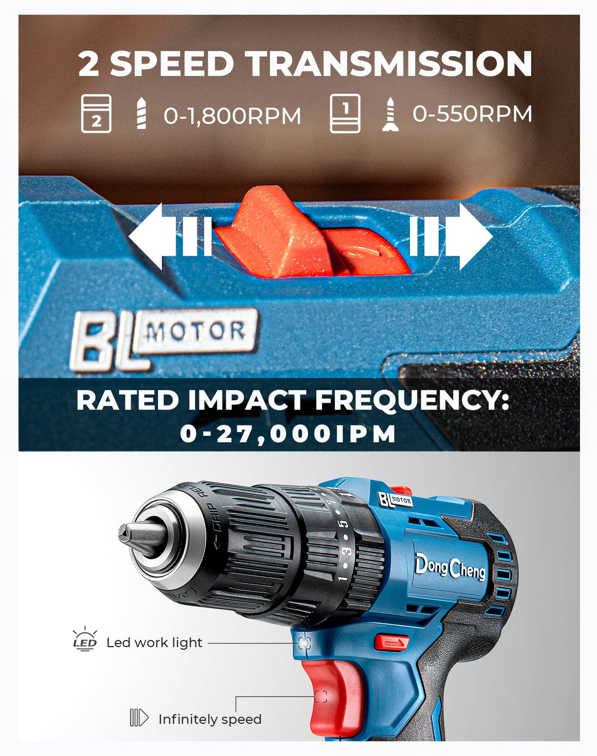 Dong Cheng 20V Brushless Heavy duty Impact Drill 443 in lbs - Dong Cheng Official Imagery - 5