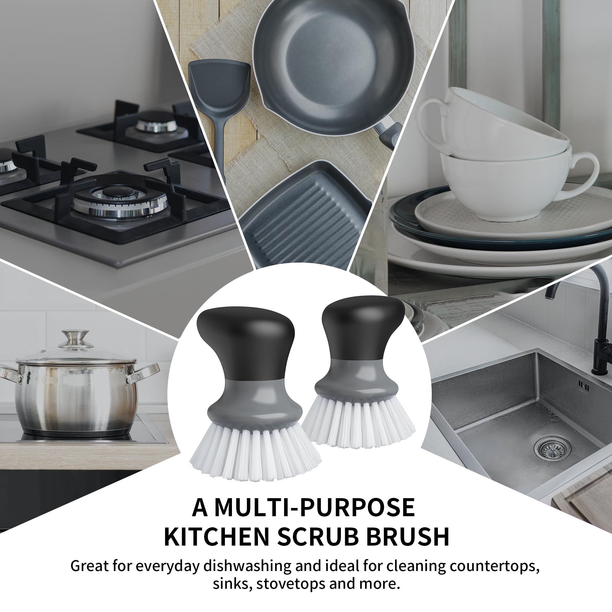 MR.SIGA Dish Scrub Brush, Palm Brush Dish Scrubber, Gray, Pack of 2 - View 4