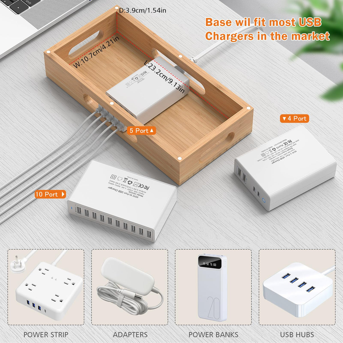 Bamboo Charging Station with 5 Port USB Charger 5 Cables - Pezin & Hulin Official Imagery - 6