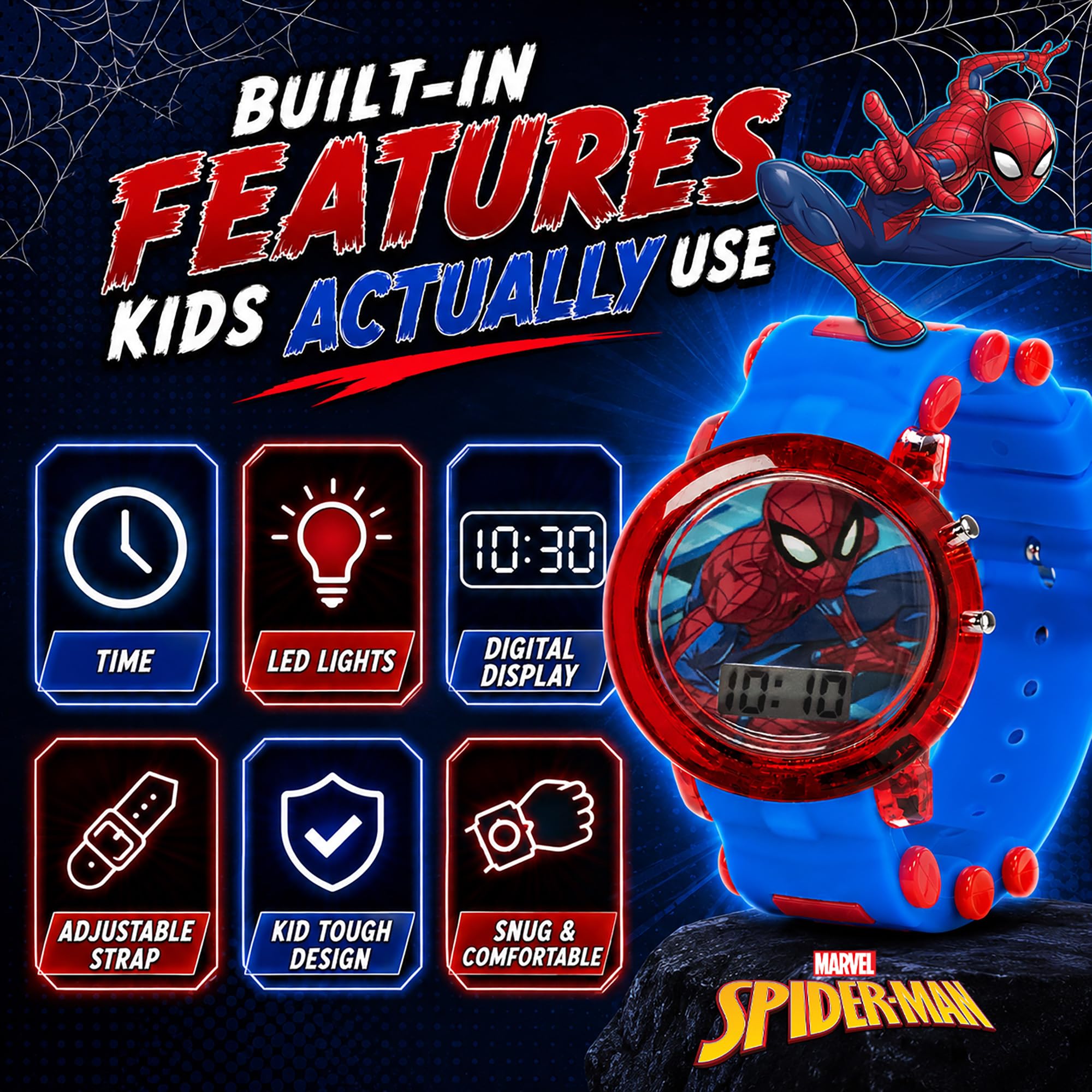 Marvel Spider-Man Kids' LCD Watch – Flashing LED Bullet Band, Digital - View 4