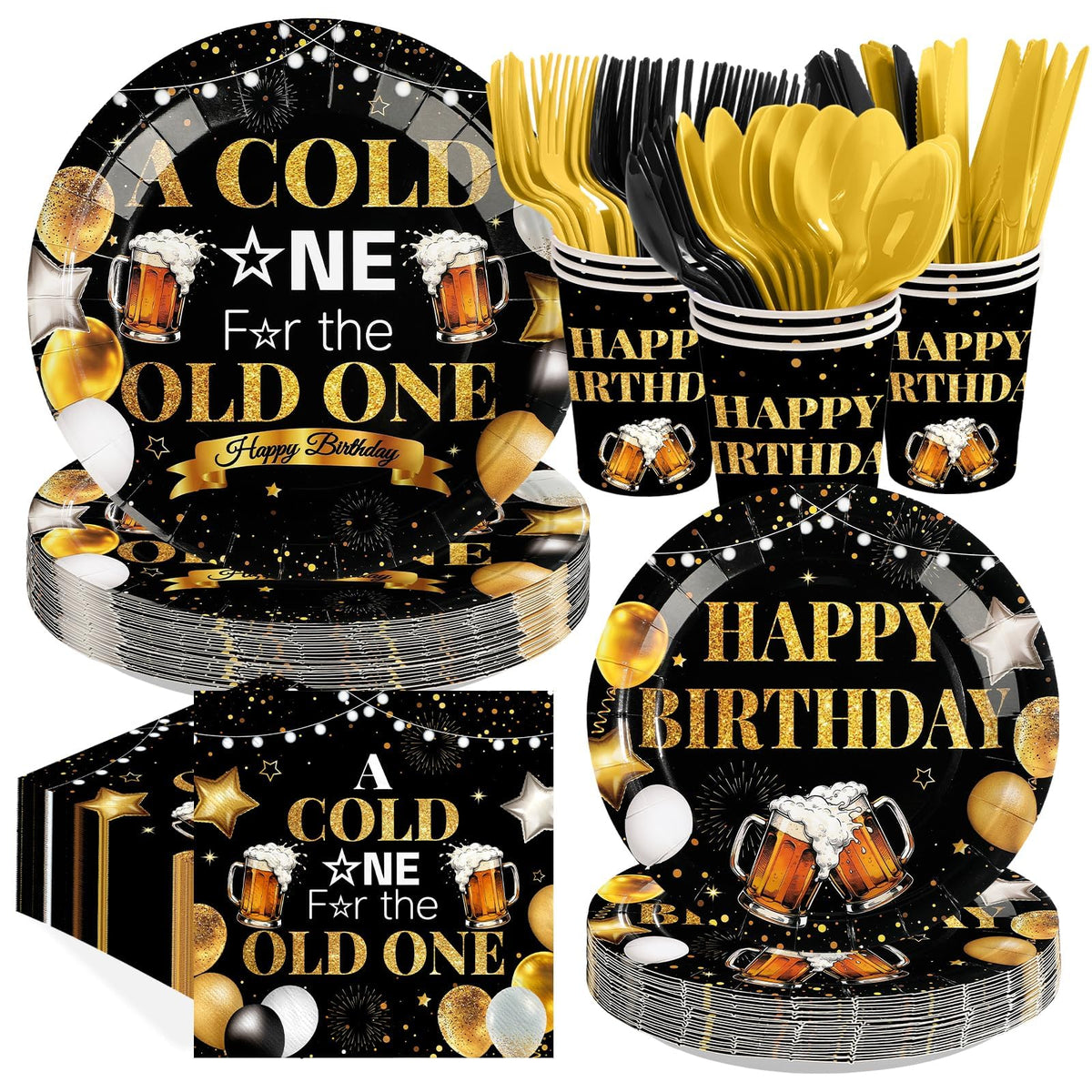 168Pcs A Cold One for The Old One Party Decorations Serves - Greencian Official Imagery - 1