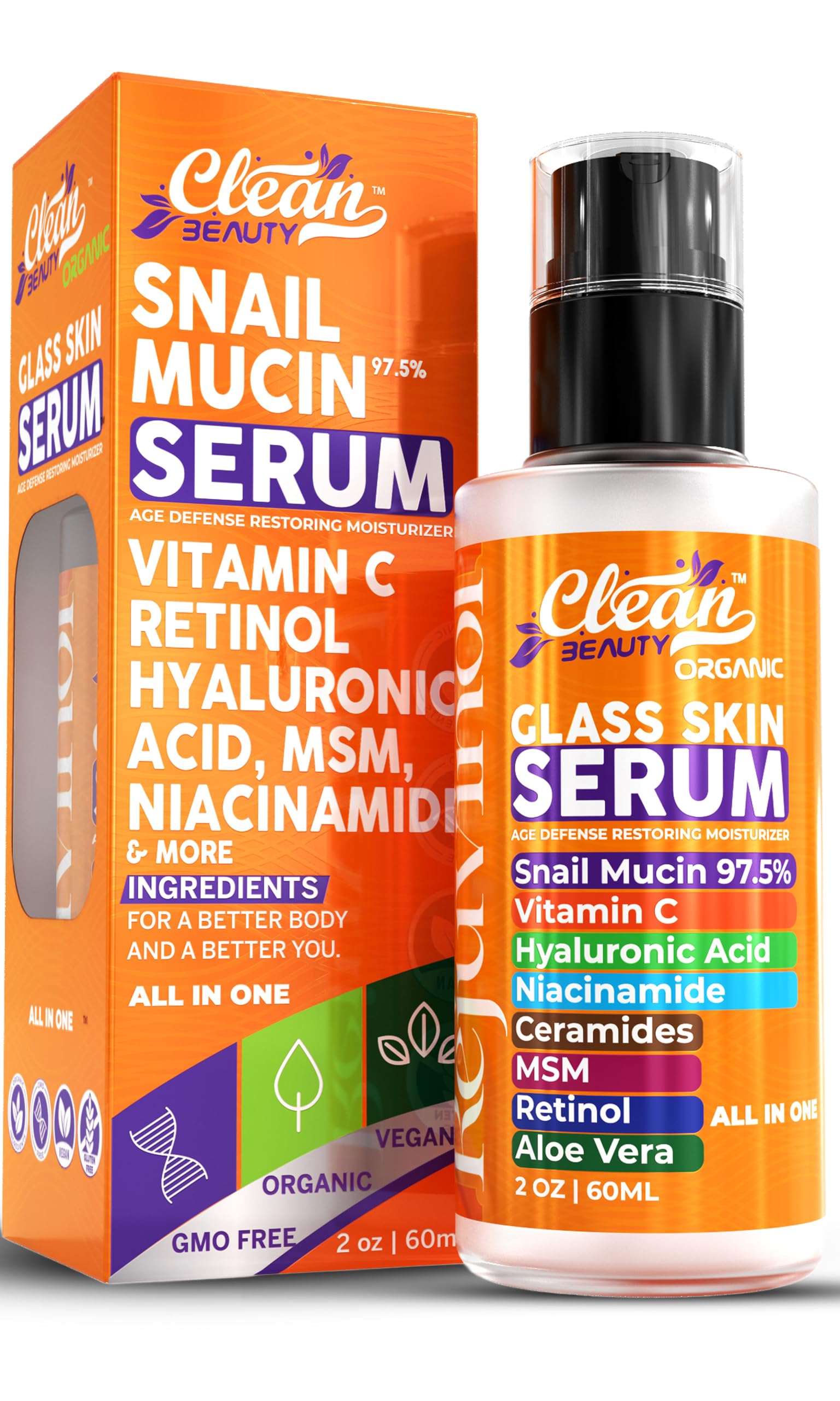 Clean Beauty Snail Mucin Serum Vitamin C Face Serum Anti Aging with Hyaluronic - Clean Beauty Official Product View 2