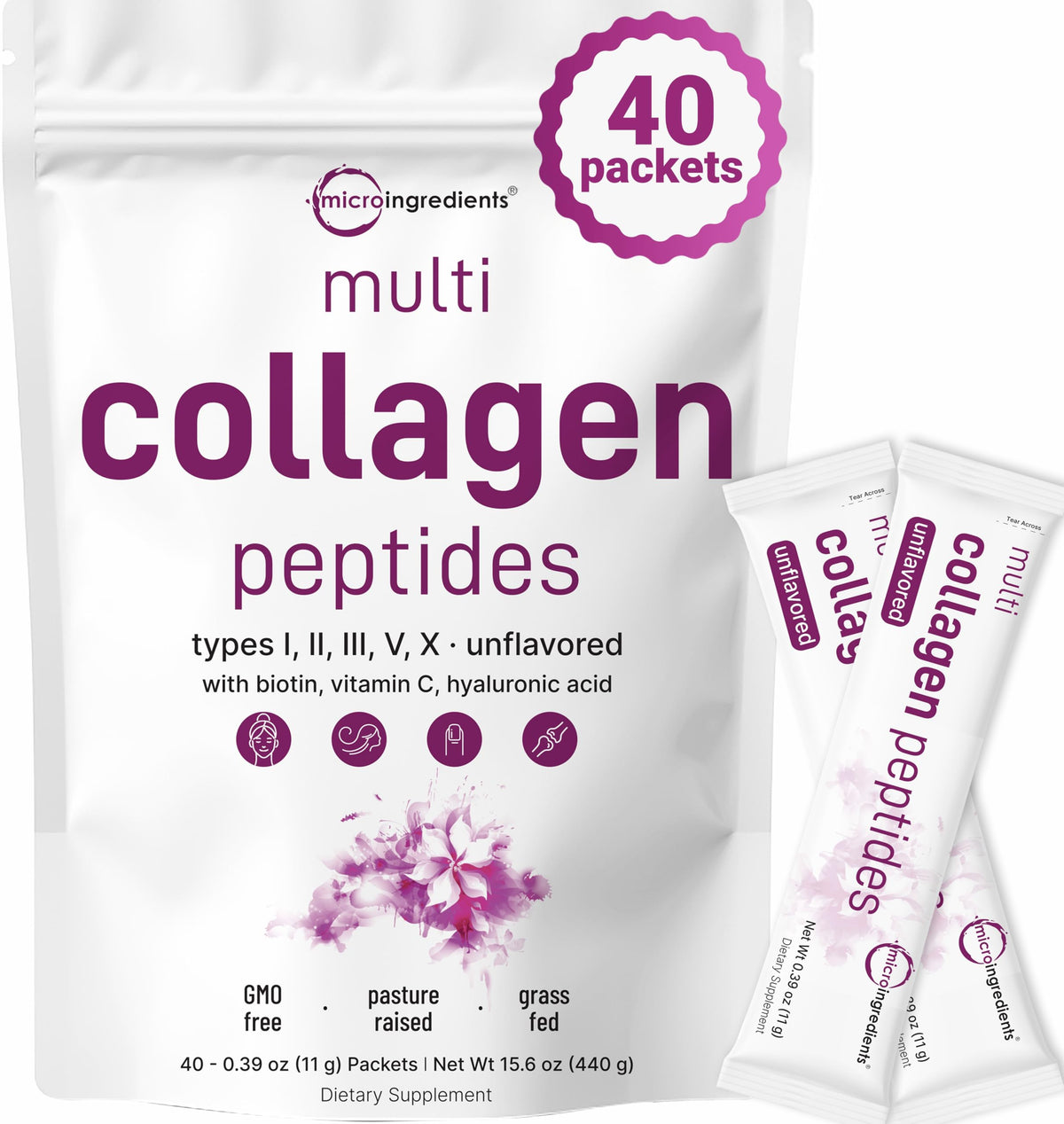 Micro Ingredients Multi Collagen Peptides Powder 40 Stick - Micro Ingredients Official Imagery - 1