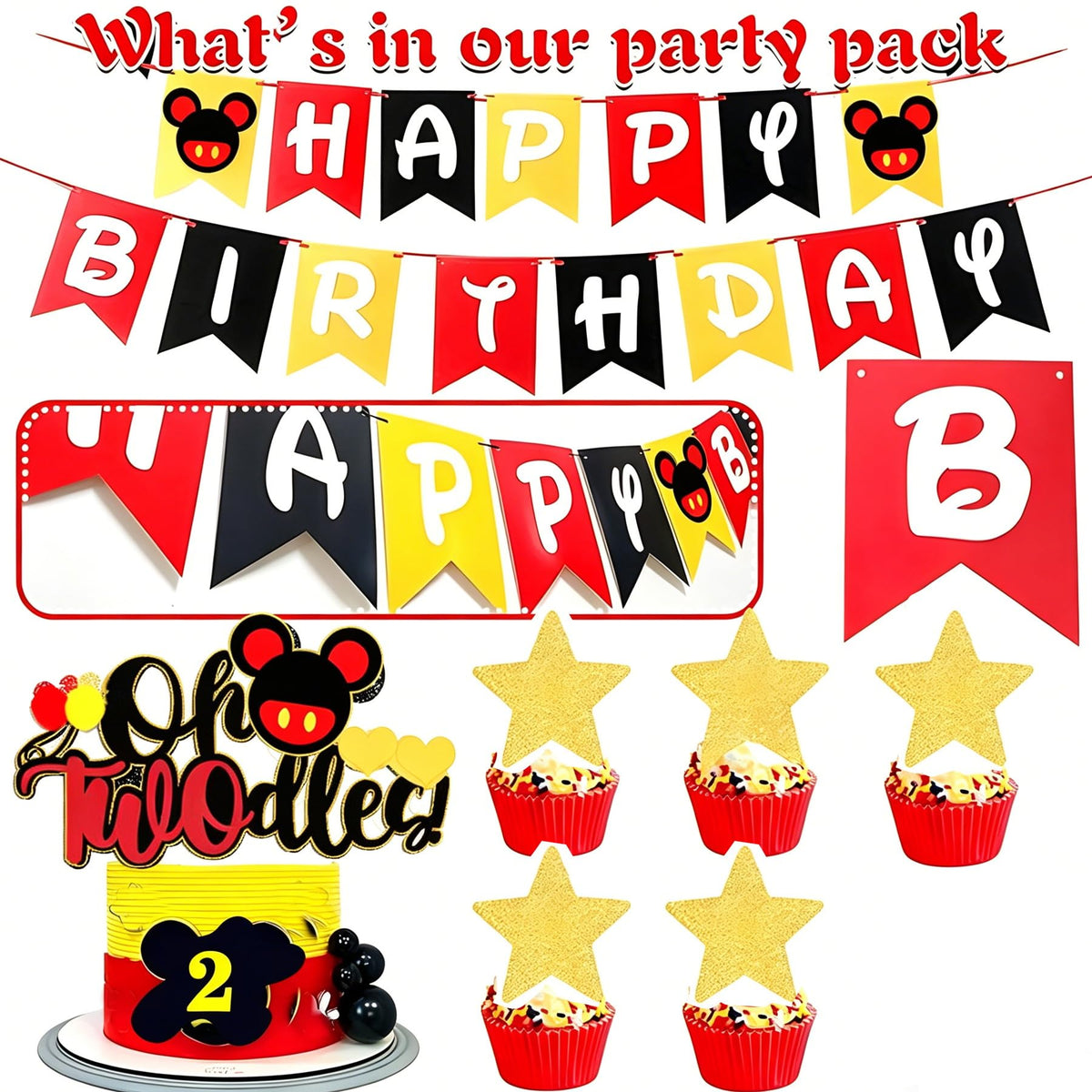 132pcs Oh Twodles Birthday Party Supplies Boy Red Mouse 2nd - Yusino Official Imagery - 6