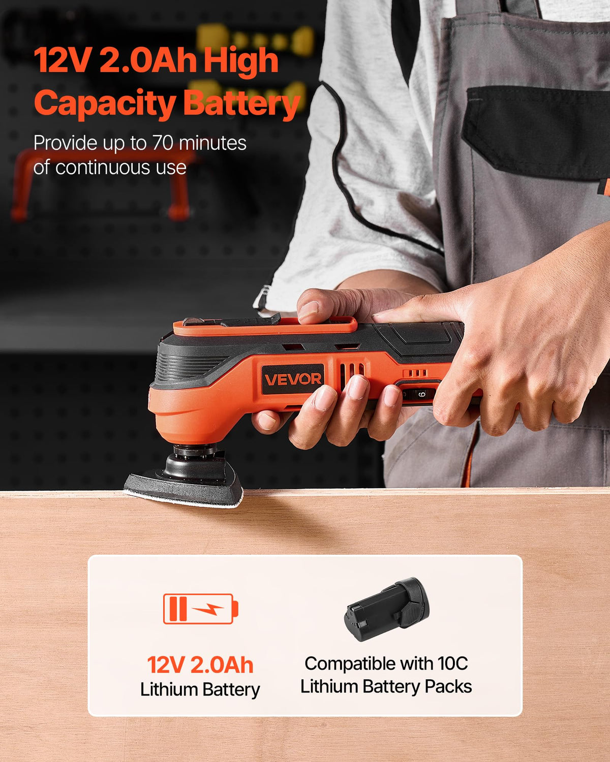 VEVOR Cordless Oscillating Tool 12V Multitool Oscillating - VEVOR Official Imagery - 6