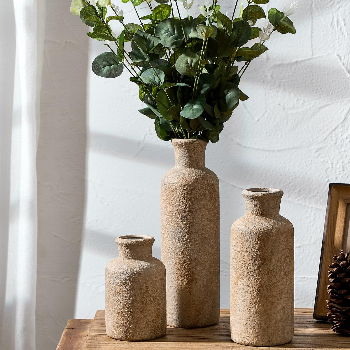 Ceramic Rustic Farmhouse Vase Set of 3 Terracotta Vases for - LUKA Official Imagery - 6