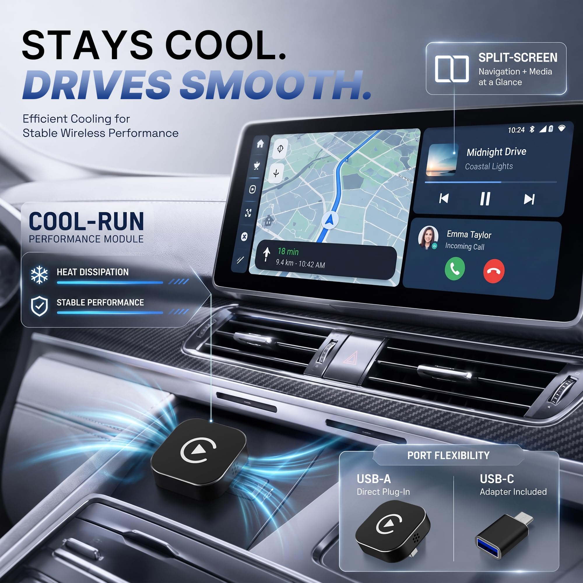 BSUBSU 2-in1 Wireless CarPlay Adapter for Apple CarPlay & Android by BSUBSU - Angle View 8