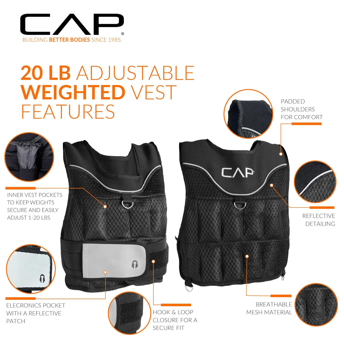 CAP Adjustable Weighted Vest 20 150 lbs for Strength - CAP Official Imagery - 4