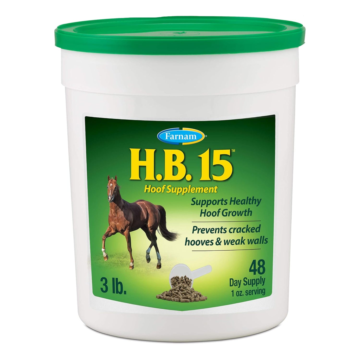 Farnam HB 15 Hoof Supplement for horses, 3-pound jar supporting healthy hoof growth, 48-day supply, natural hoof care supplement