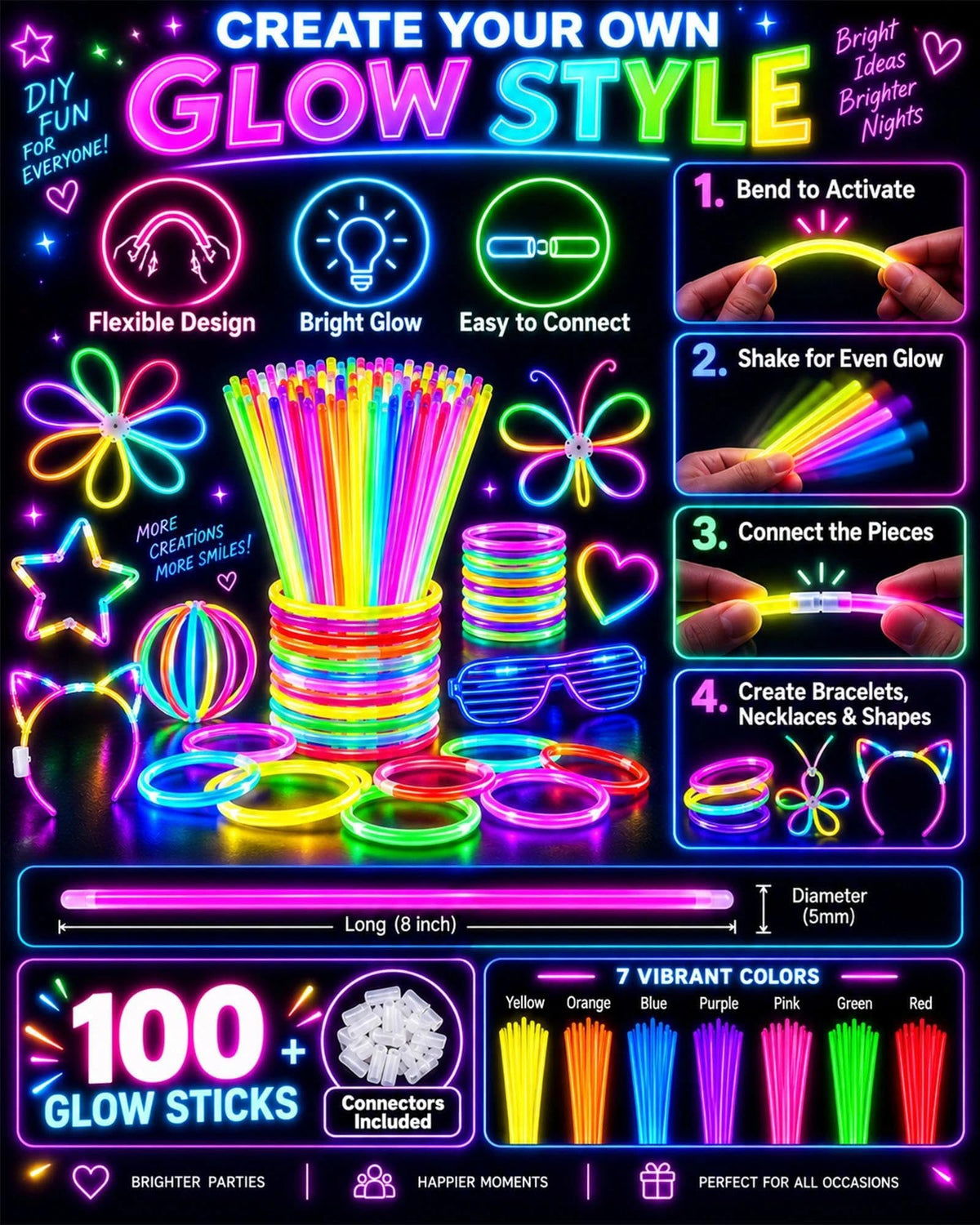 181PCS Glow in The Dark Party Supplies Glow Sticks Party - Ploithic Official Imagery - 7