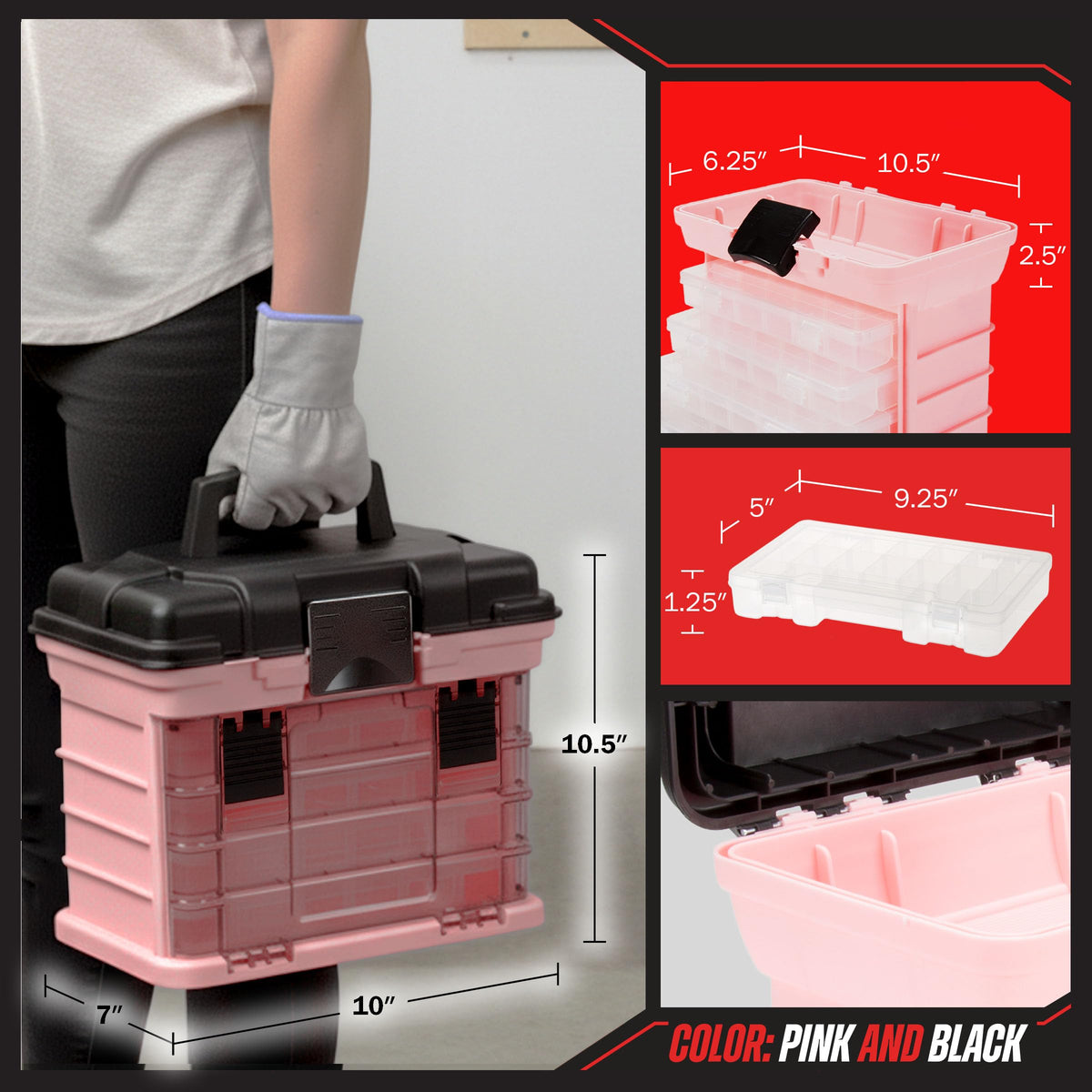 Stalwart Portable Tool Box for Women or Men Pink 10 x 7 x 10 - Stalwart Official Imagery - 7