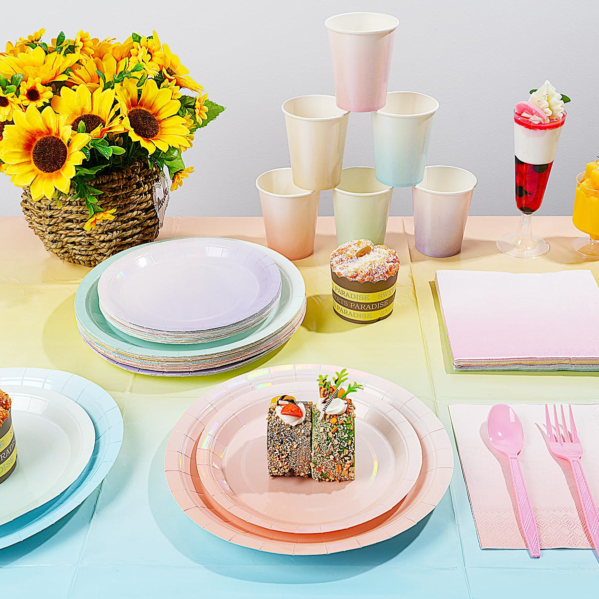 Iridescent Pastel Plates and Napkins Serve 25 Pastel Rainbow - Pascliyna Official Imagery - 4