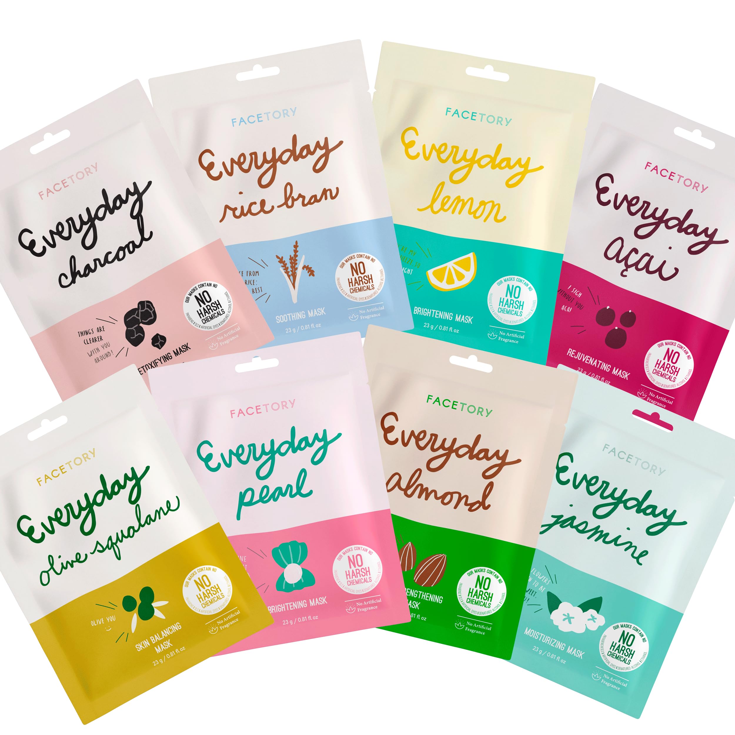 FACETORY Everyday 8 Korean Face Mask Variety Pack Hydrate - FACETORY Official Product Imagery - 1