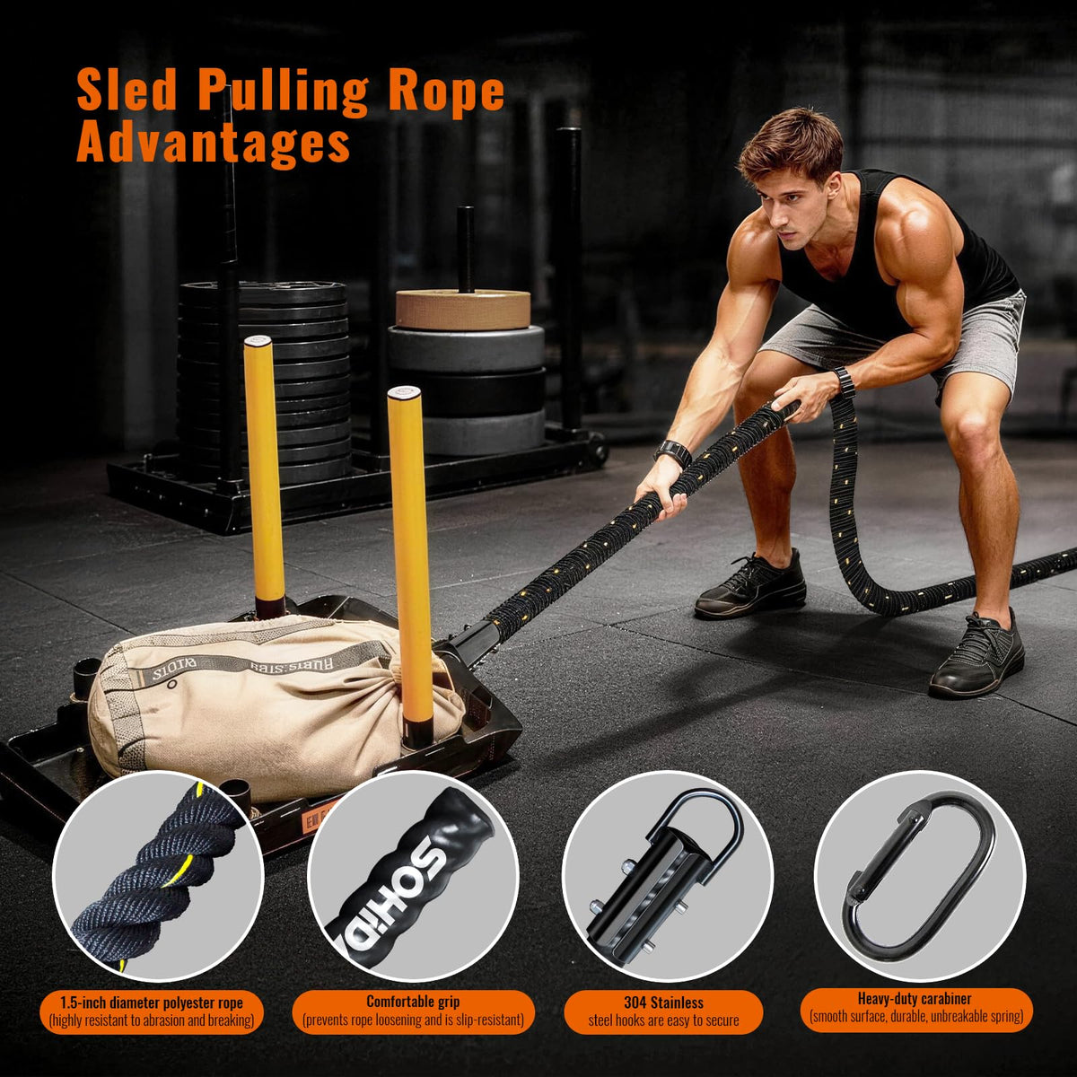 40FT Weight Sled Rope Workout Sled Pulling Ropes Sled Push - SOHIDAS Official Imagery - 5
