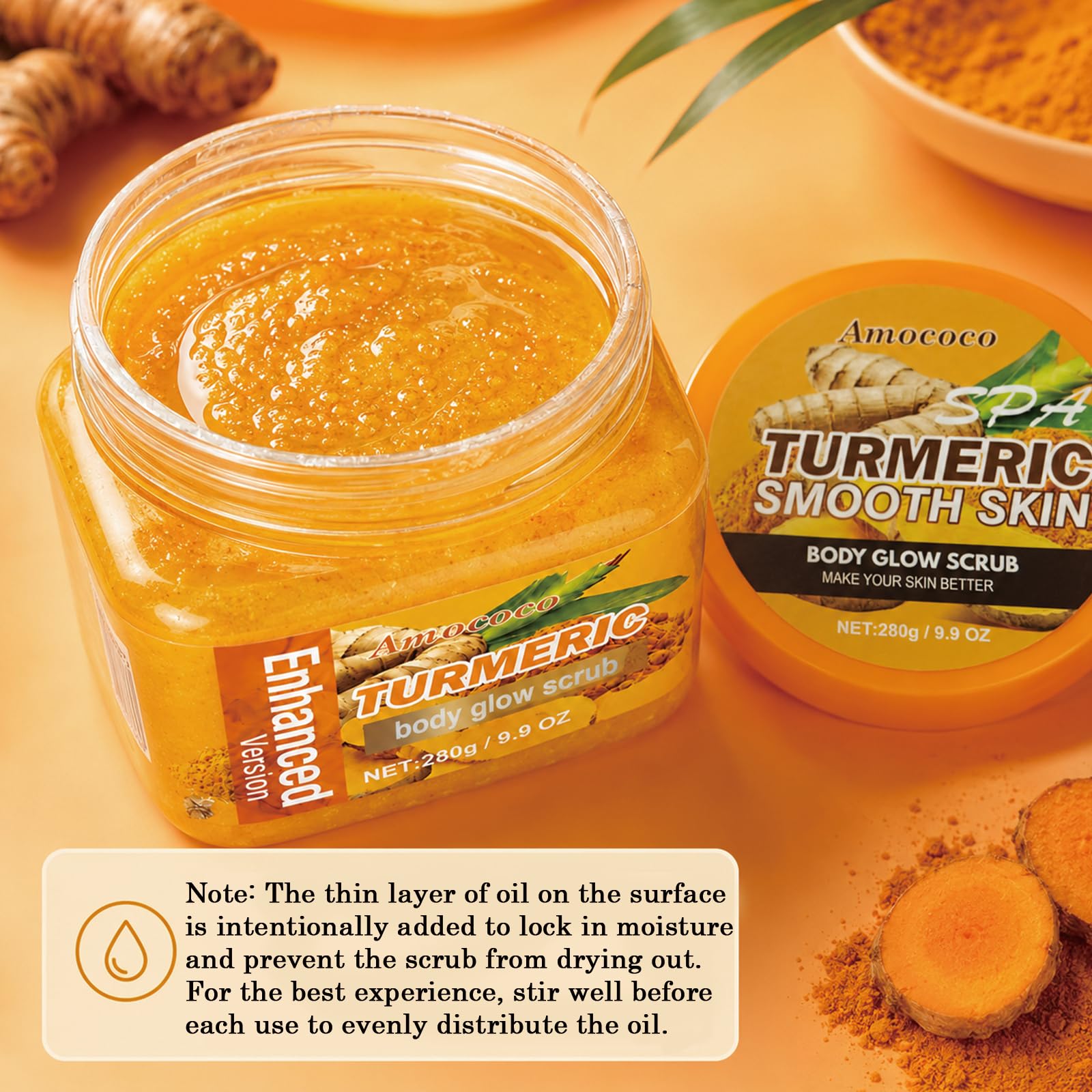 Amococo Turmeric Body Scrub, Botanical Skin Cleanser for Dullness & Uneven - Amococo Official Product View 7