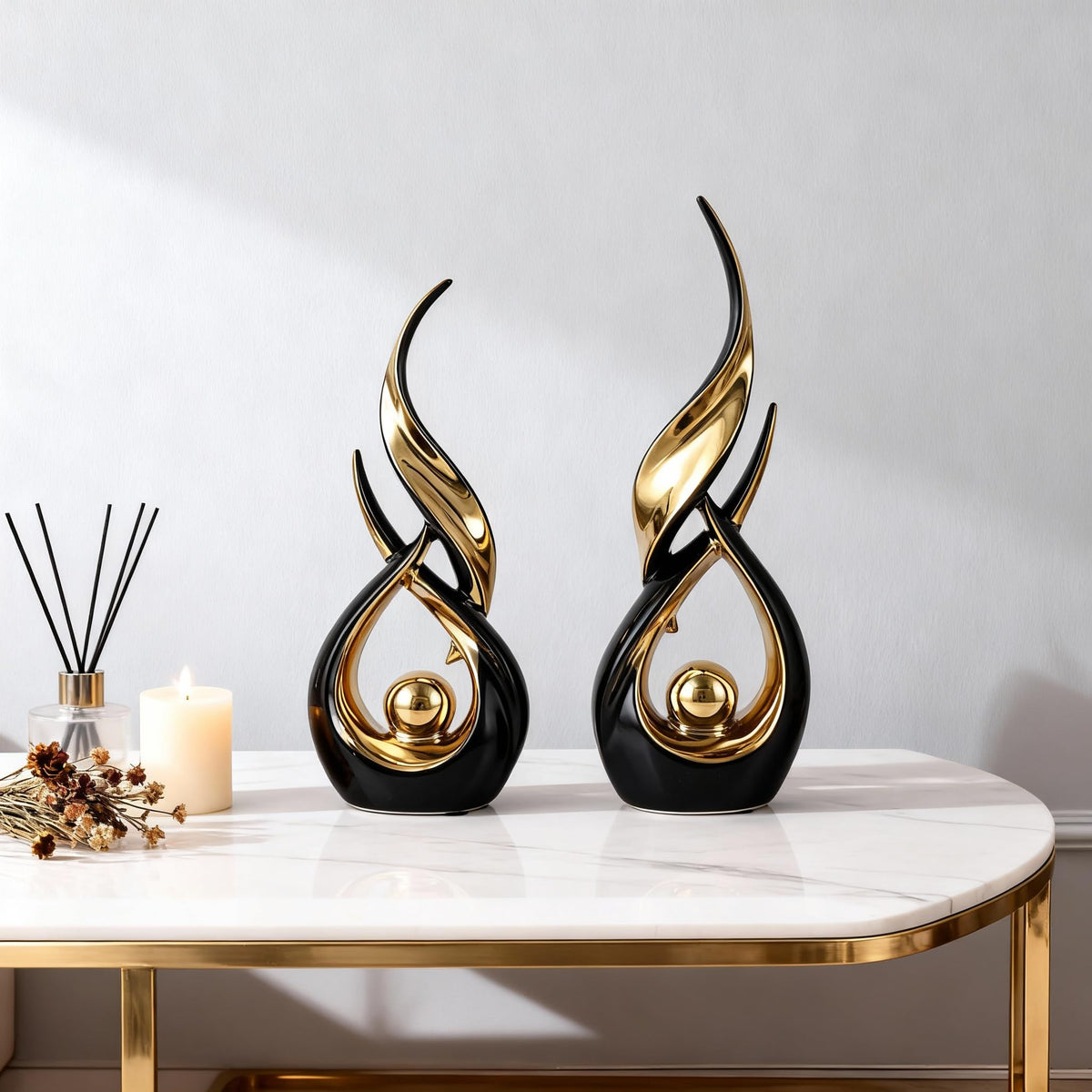 2 Piece Abstract Black and Gold Home Decor Ceramic Abstract - DOVDOV Official Imagery - 7