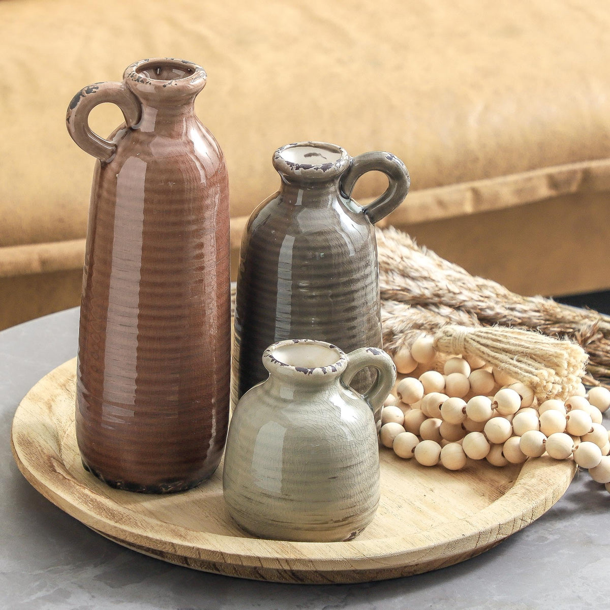 Ceramic Vases Set of 3 Neutral Rustic Farmhouse Vase with - ooit Official Imagery - 8
