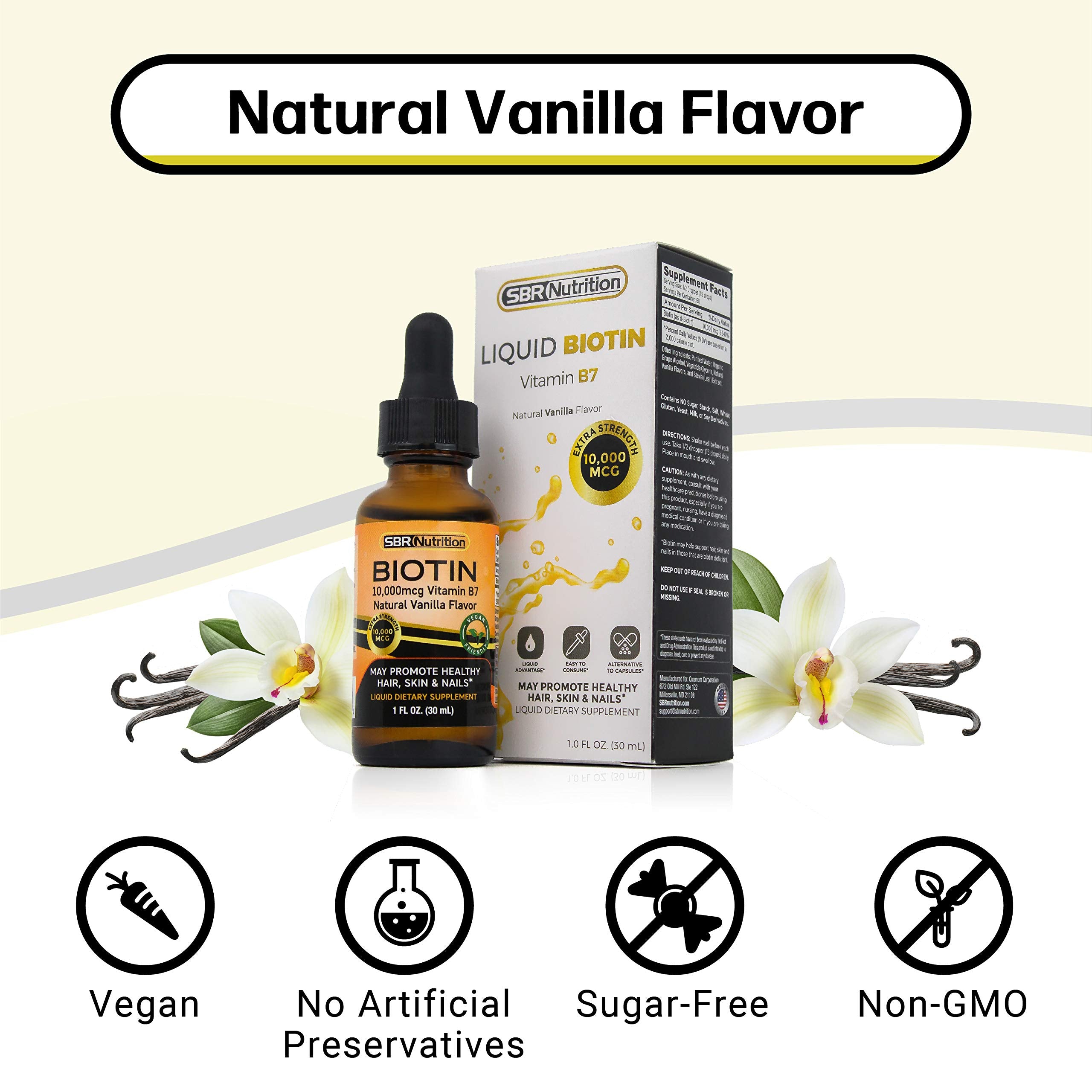 MAX Absorption Biotin Liquid Drops 10000mcg of Biotin Per - SBR Nutrition Official Imagery - 6