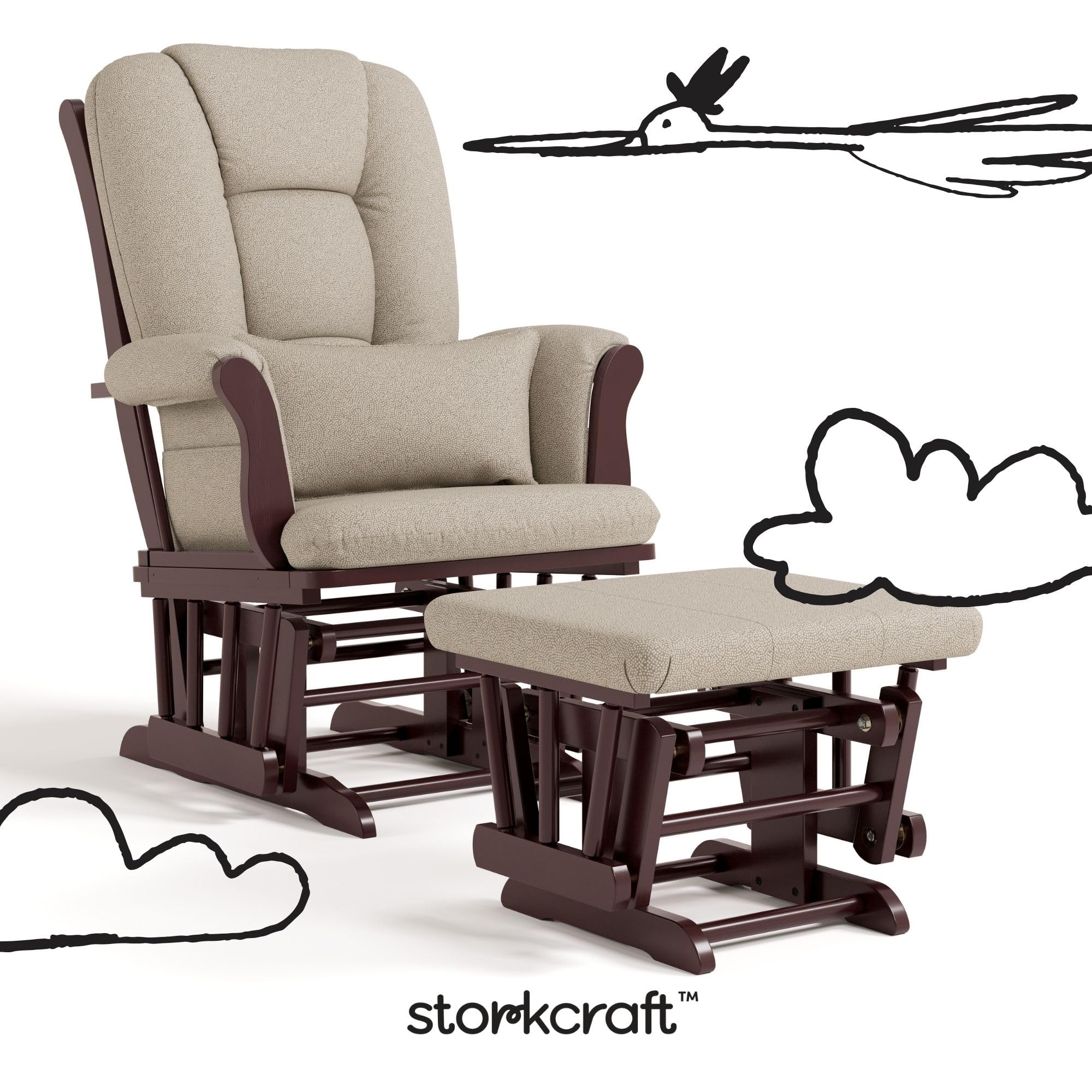 Storkcraft Tuscany Glider &amp; Ottoman and Lumbar Pillow, - Storkcraft
