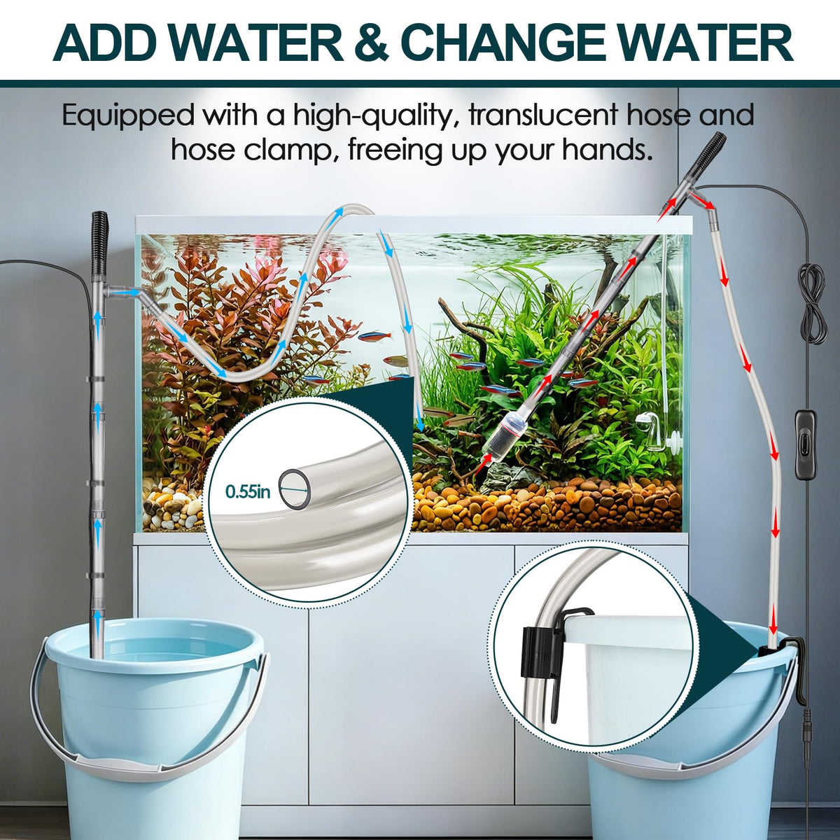 hygger Electric Aquarium Gravel Cleaner 528GPH Fish Tank - hygger Official Imagery - 5