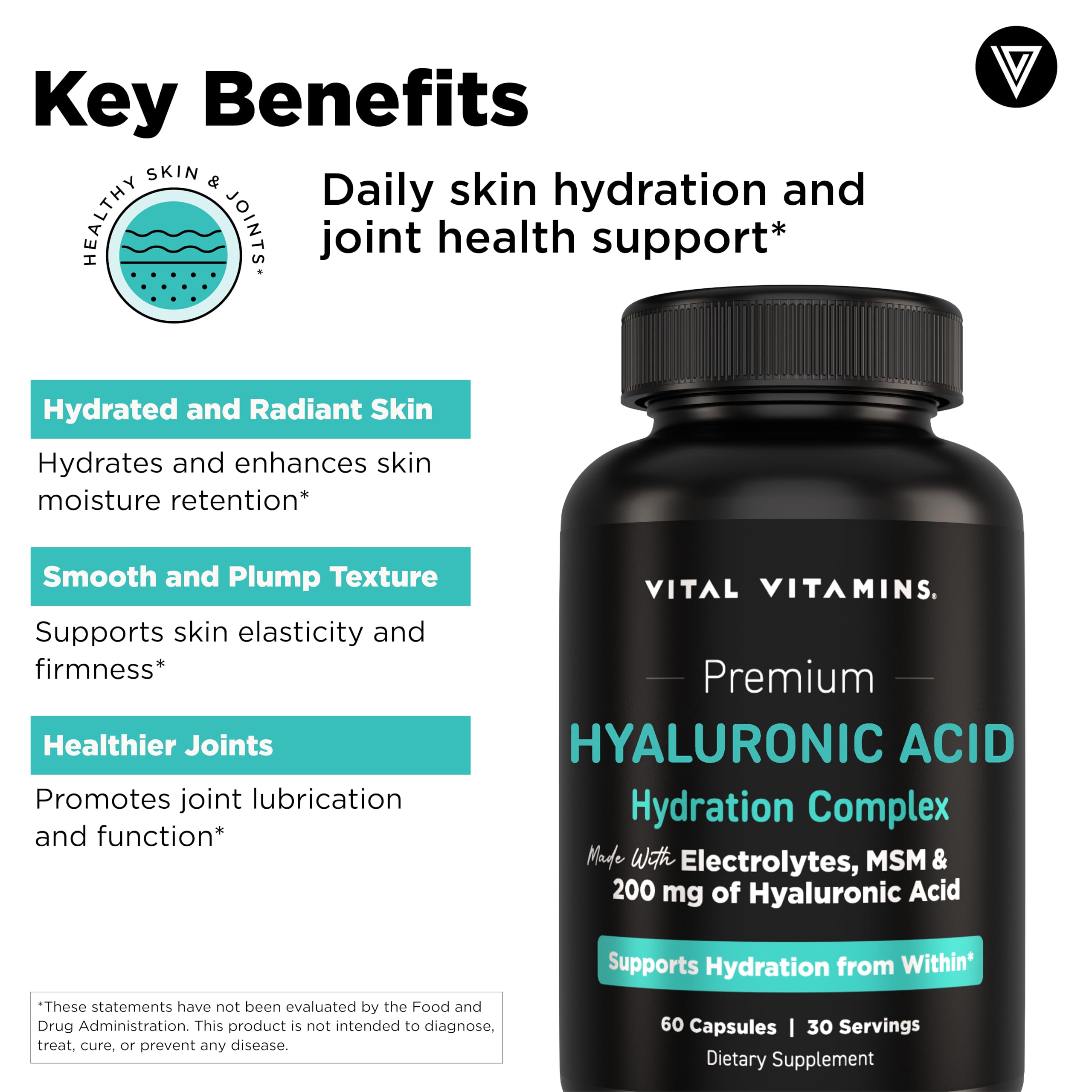 Vital Vitamins Hyaluronic Acid Hydration Complex with MSM - Vital Vitamins Official Imagery - 4