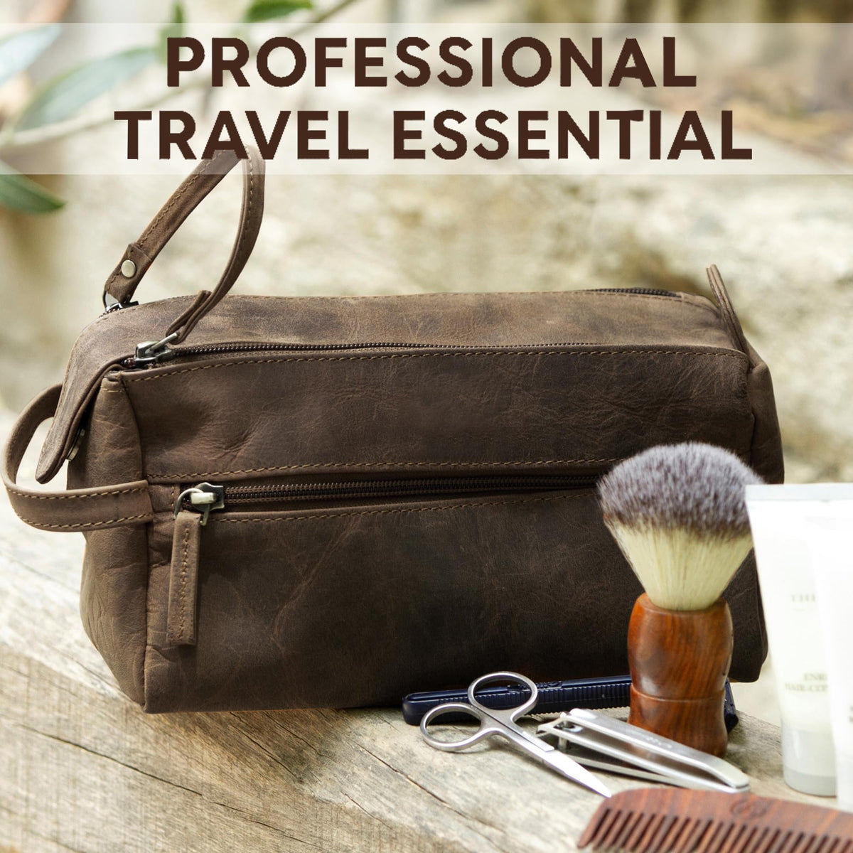 Leather Toiletry Bag for Men - RUSTIC TOWN Official Imagery - 8