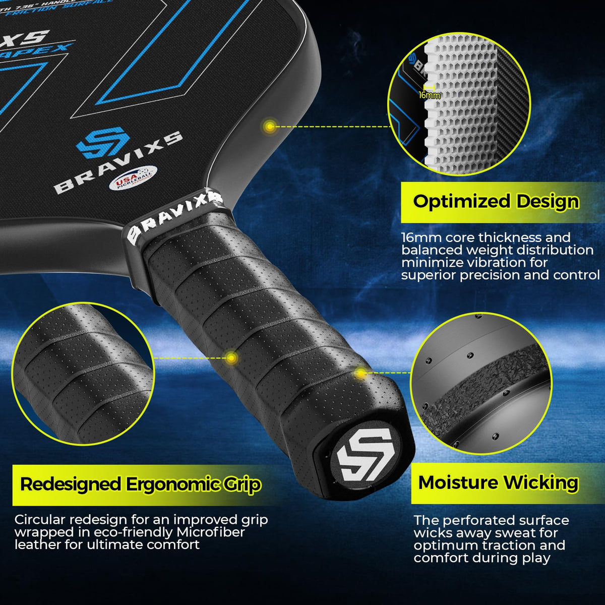 Pickleball Paddles Set of 2 USAPA Approved T700 Raw Carbon - Bravixs Official Imagery - 4