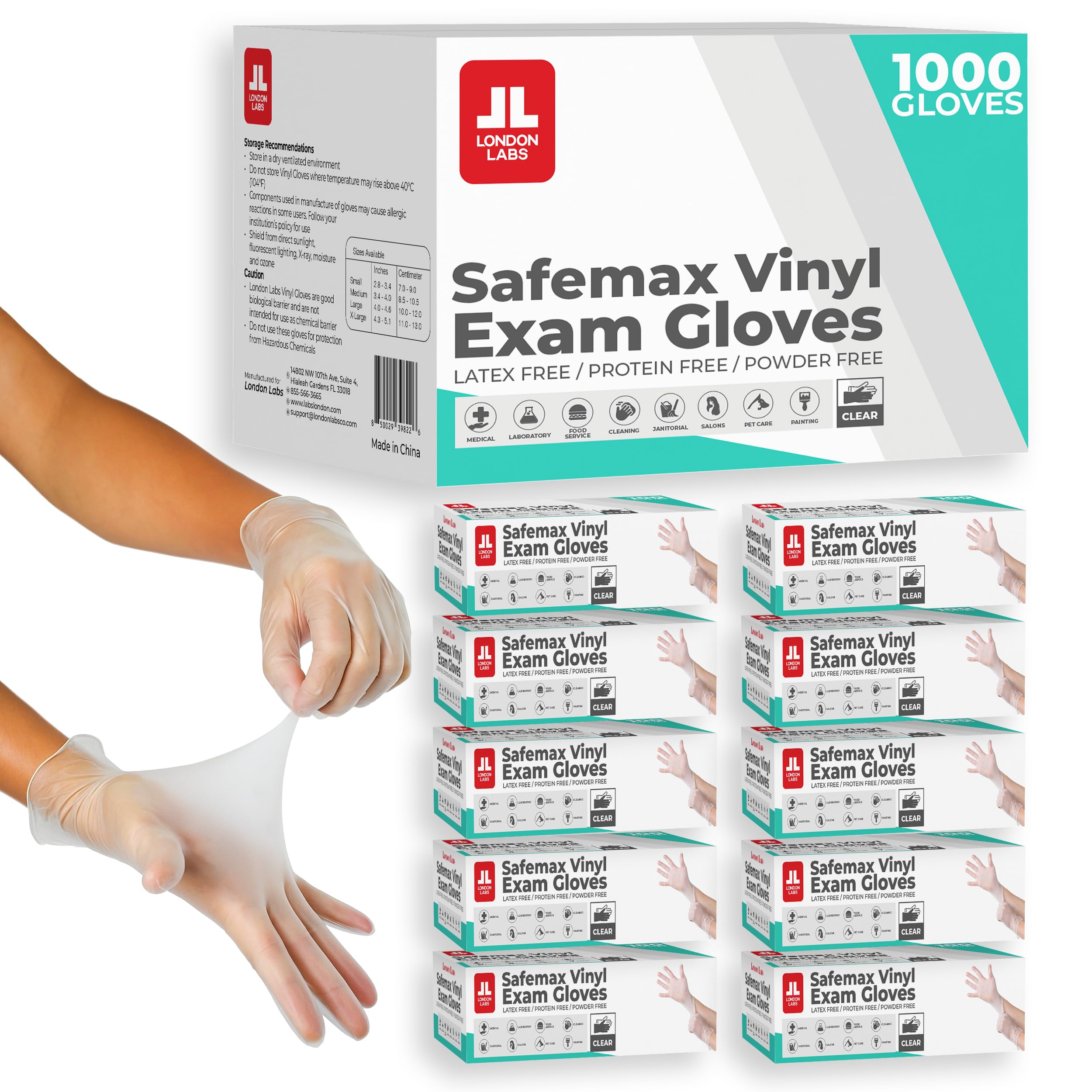 London Labs Medical Clear Vinyl Gloves Powder Free & Latex Free, - London Labs Official Product View 1