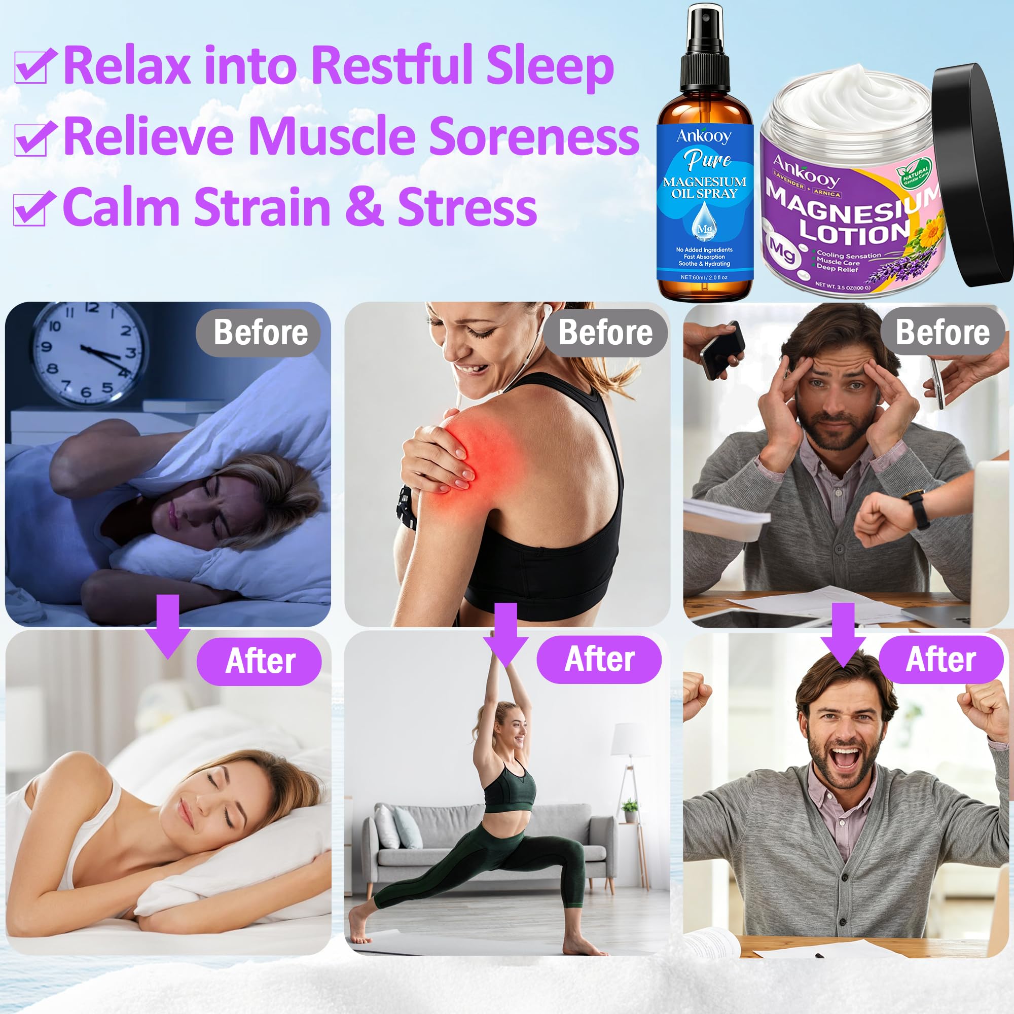 Magnesium Lotion &Pure Magnesium Oil Spray for Sleep,Feet,Restless Leg,Body