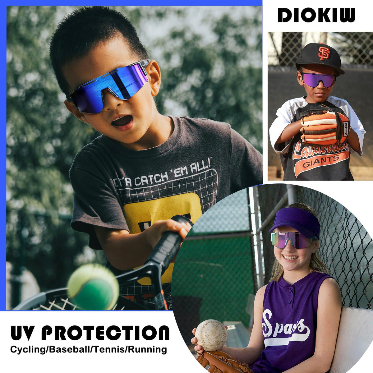 4PACK Youth Baseball Sunglasses Kids Sports Cycling Goggles - DioKiw Official Imagery - 5