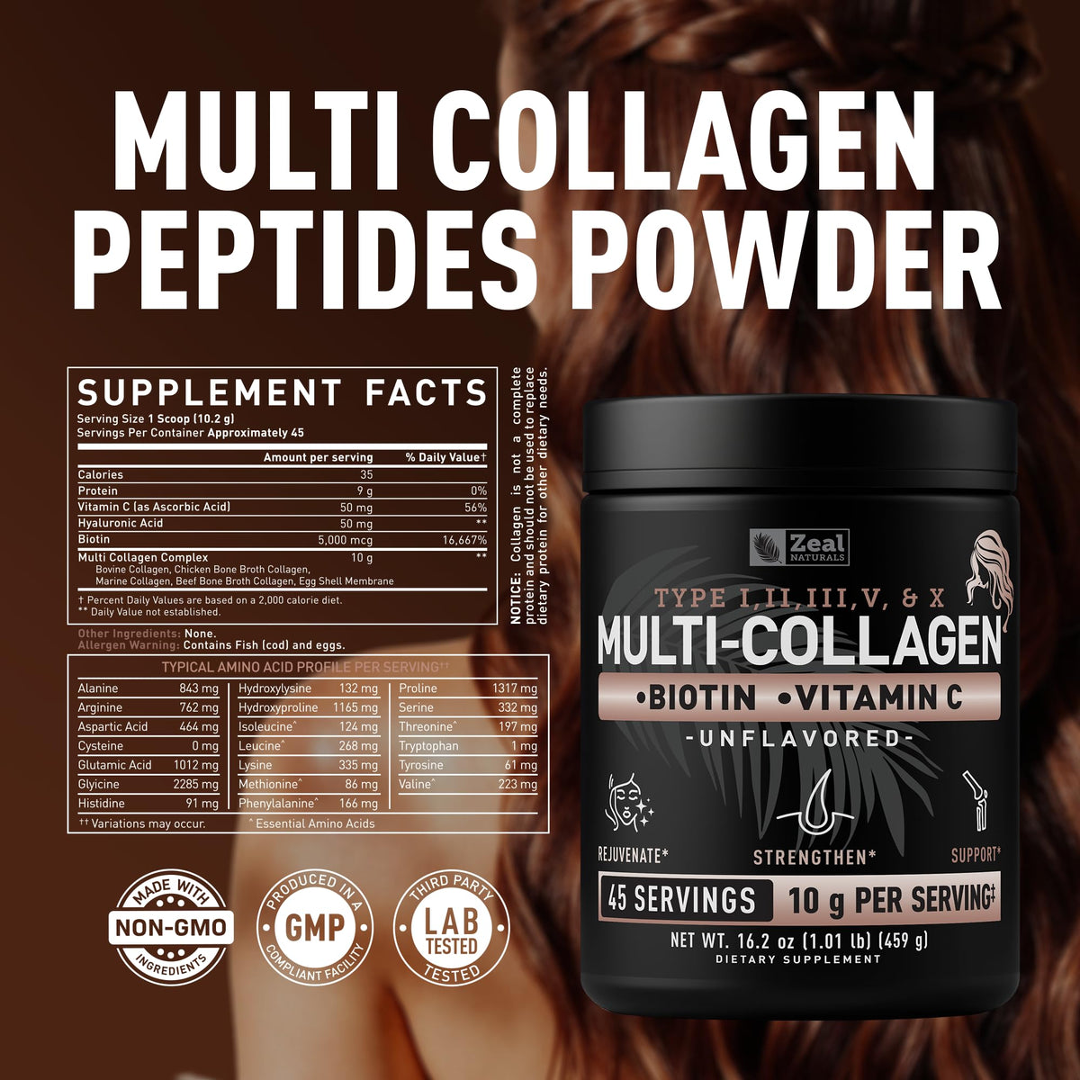 Zeal Naturals Multi Collagen Protein Peptides Powder Types I - Zeal Naturals Official Imagery - 3
