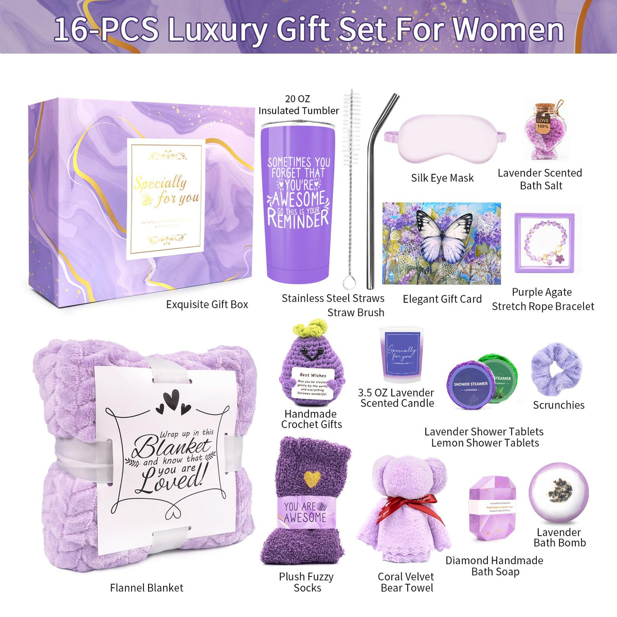 Spa Gifts for Women Lavender 16 Pcs Birthday Gift for Women - Betem Official Imagery - 3