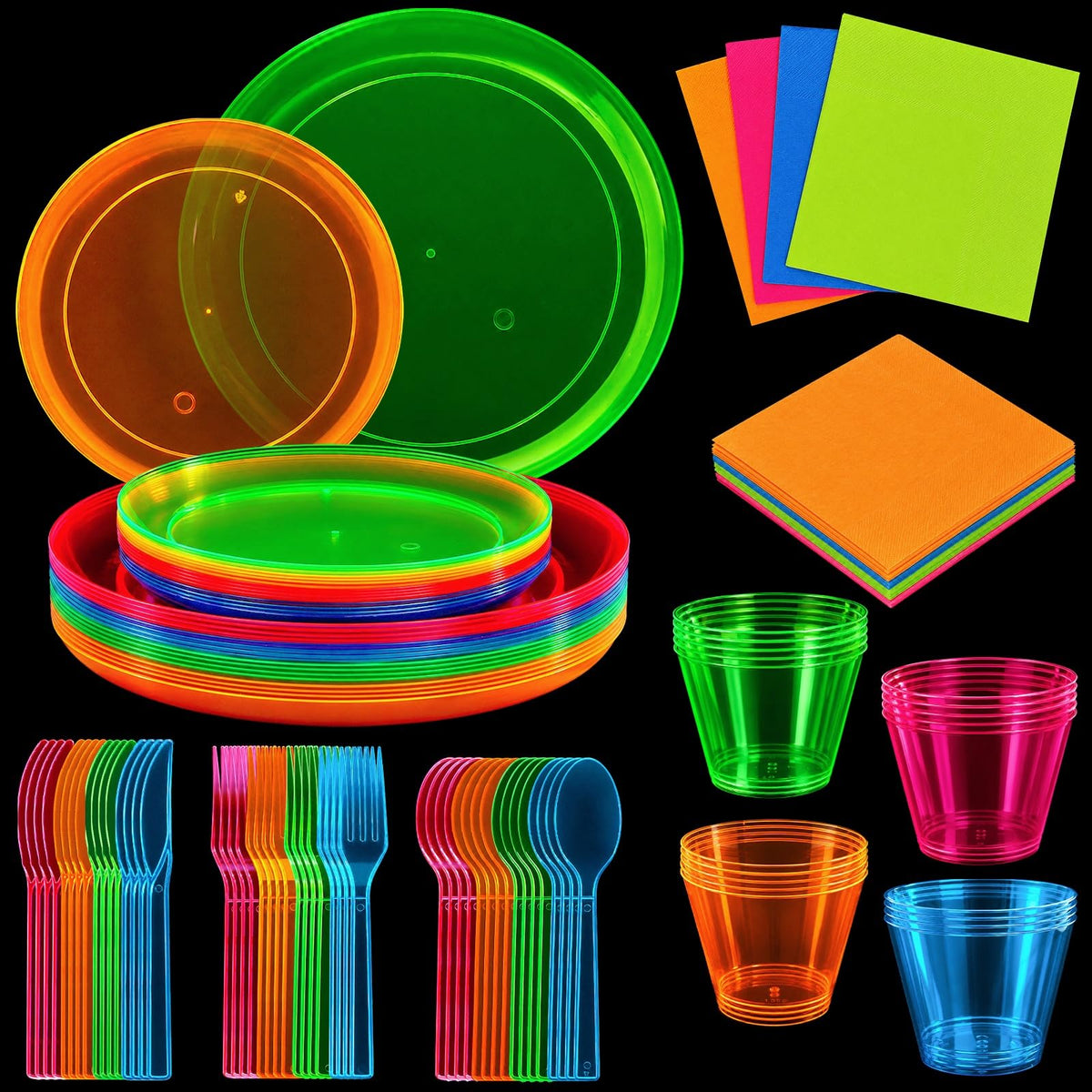 ZAVOOS 112 Pieces Neon Party Supplies Service for 16 Guests - ZAVOOS Official Imagery - 1