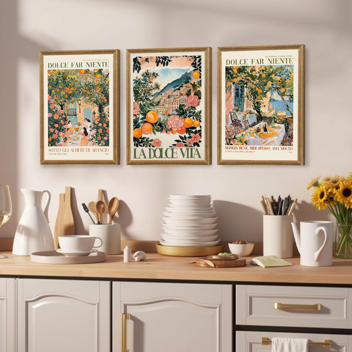 SYWENNOI Triptych Dolce Far Niente Framed Cnavas Wall Art - SYWENNOI Official Imagery - 3