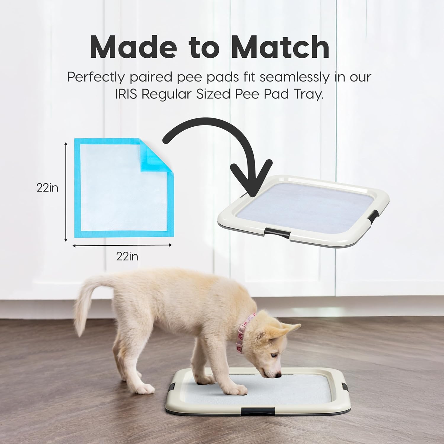 IRIS USA puppy training pads, 22x22 inches, 100 count, absorbent dog training pads for puppies on a flat surface