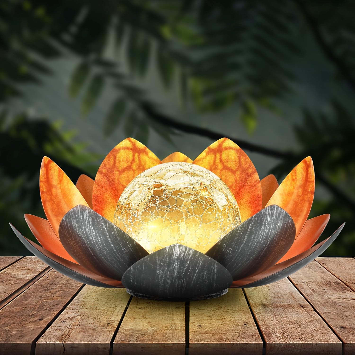 QZHP outdoor solar garden lights with crackle glass globe, waterproof decorative lighting for outdoor patios and pathways.