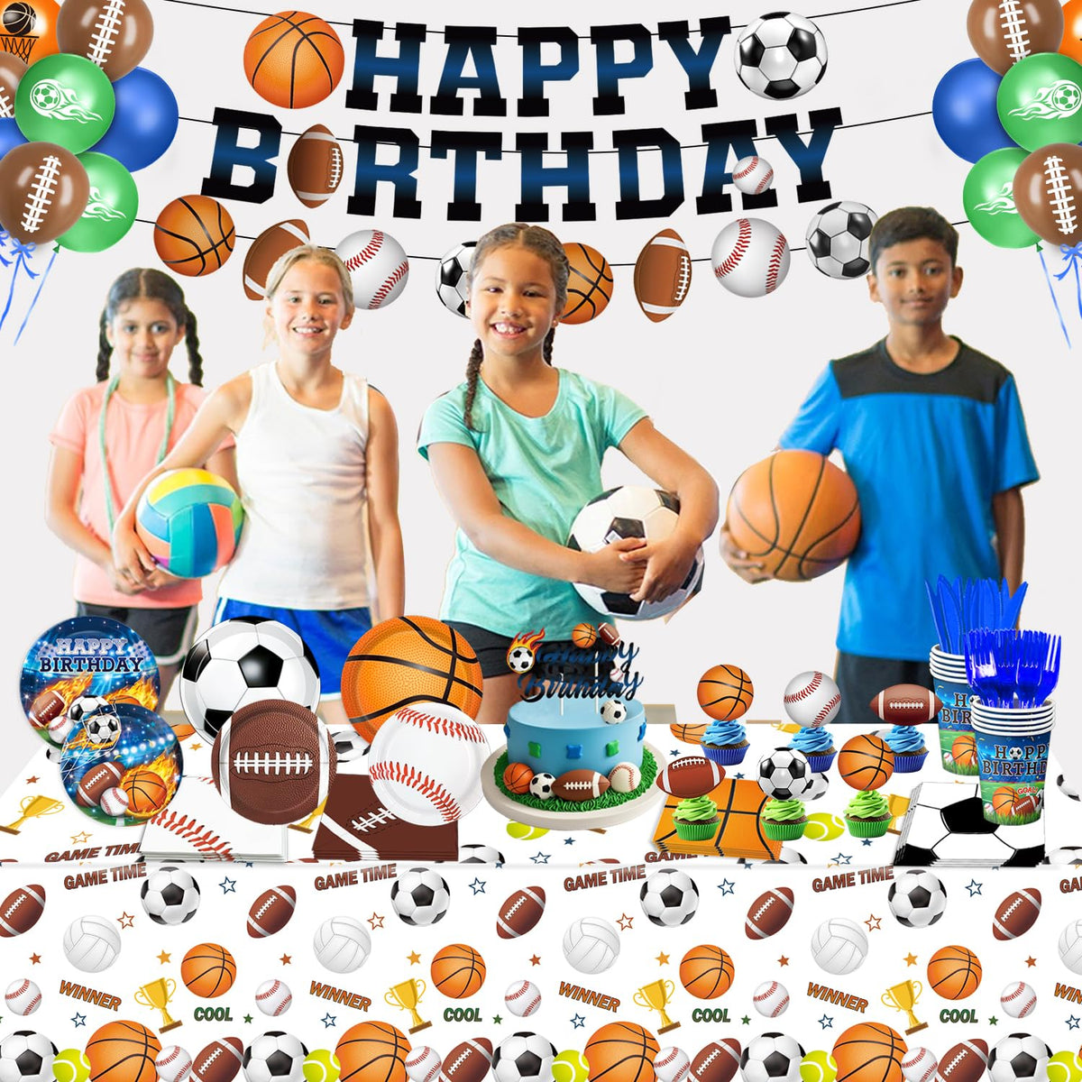 191 PCS Sports Birthday Party Decorations Includes Plates - LINHAXM Official Imagery - 8