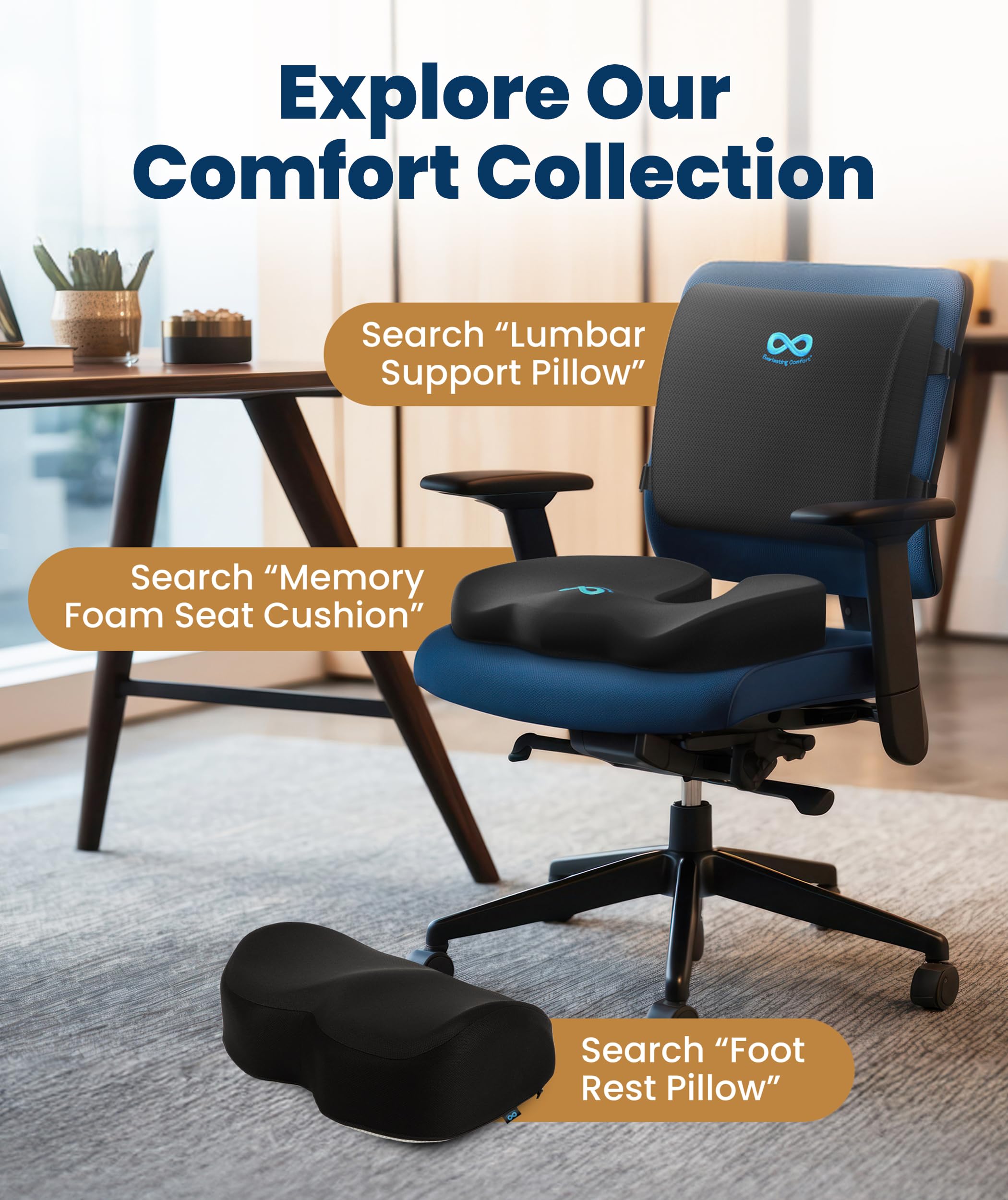 Everlasting Comfort Memory Foam Seat Cushion, Black