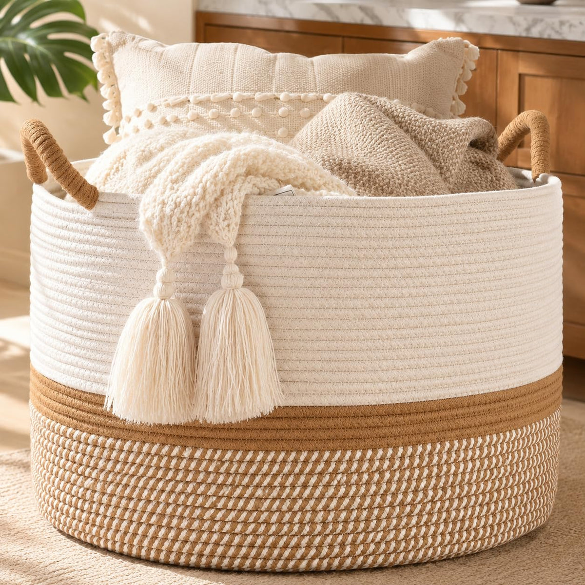 KAKAMAY Large Blanket Basket with Handles Storage Basket for - KAKAMAY Official Imagery - 2