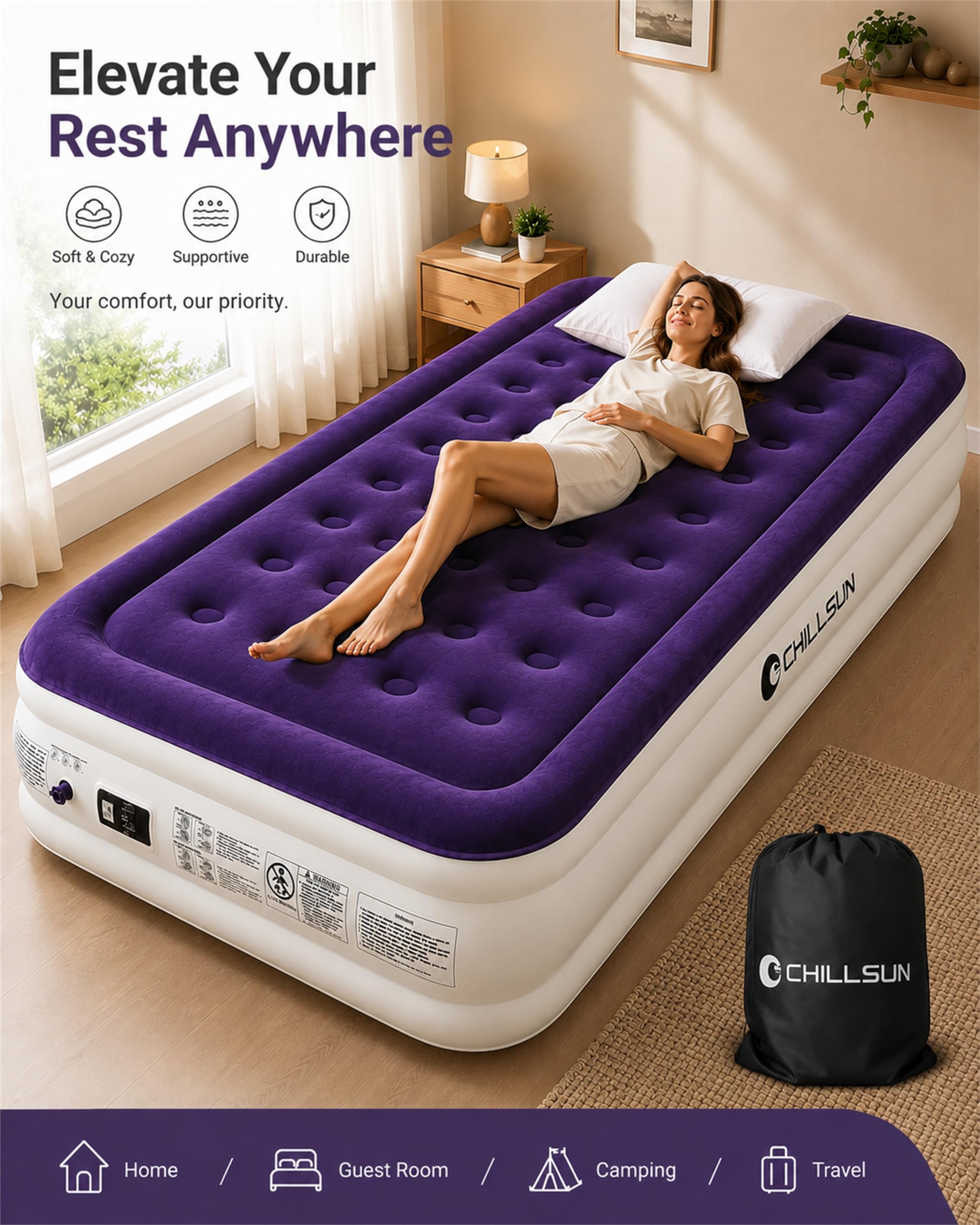 CHILLSUN 18" Twin Air Mattress with Built-in Pump, Inflatable Bed - View 3