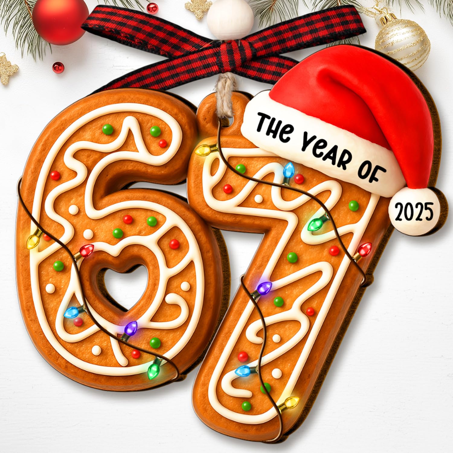 67 Ornament - Gingerbread 6 7 Christmas Ornament - Funny 67 - Product Imagery