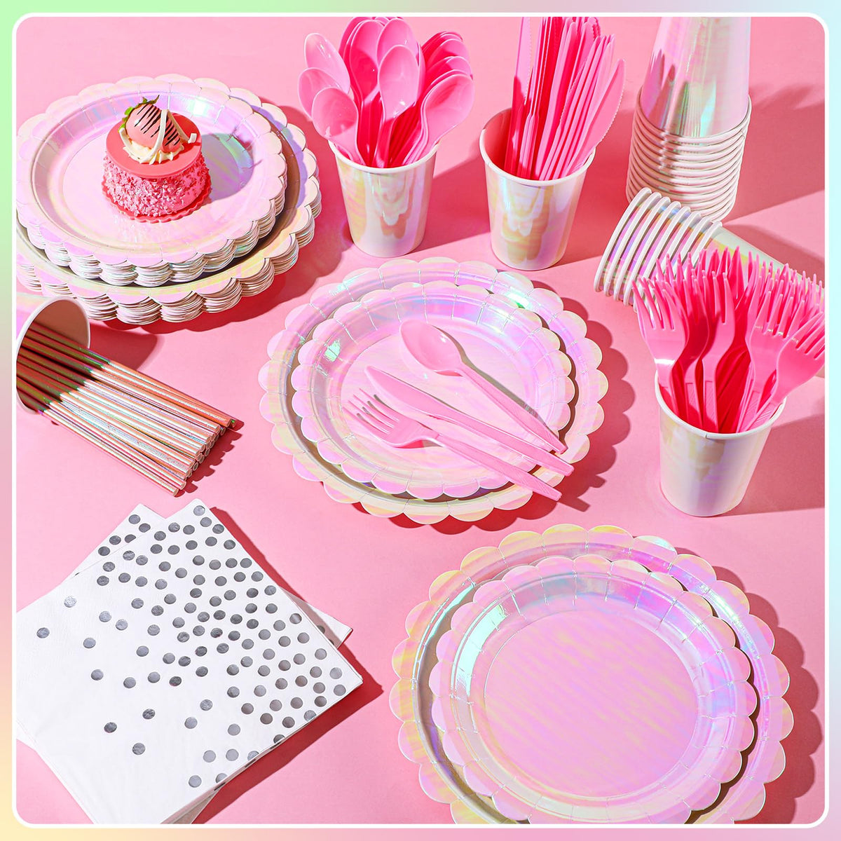Jinei 200 Pcs Iridescent Pink Party Supplies Decorations - Jinei Official Imagery - 5