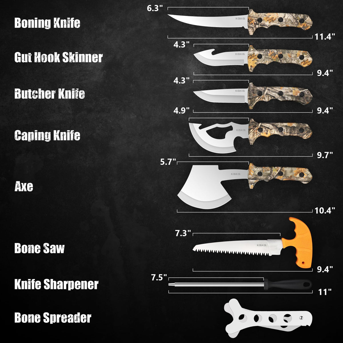 8 Pieces Hunting Knives Sharp Hunting Knife Set Full Tang - Kalkal Official Imagery - 5