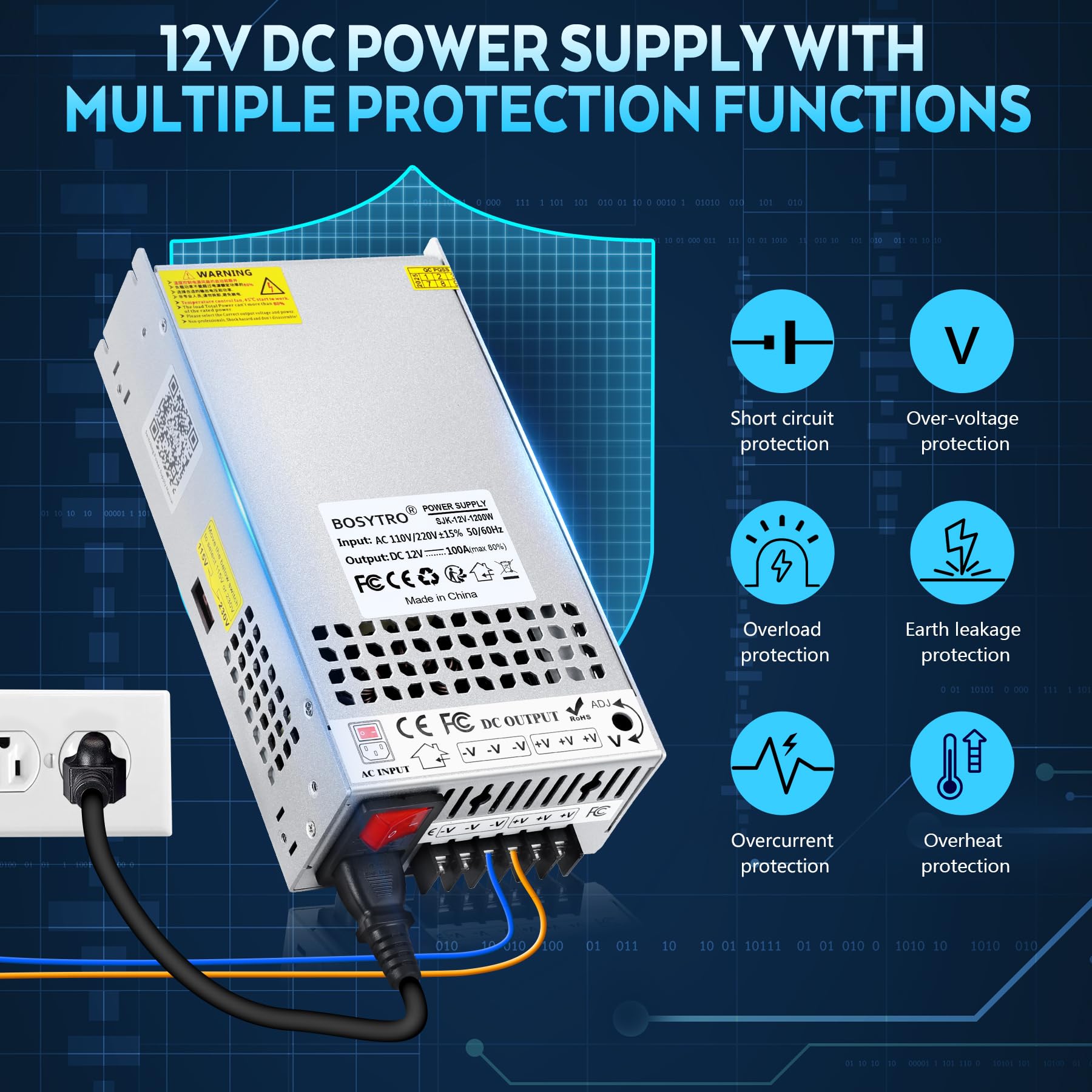 BOSYTRO Upgraded 12V Power Supply, 110v to 12v Converter, 1200W 1 - BOSYTRO Official Product View 3