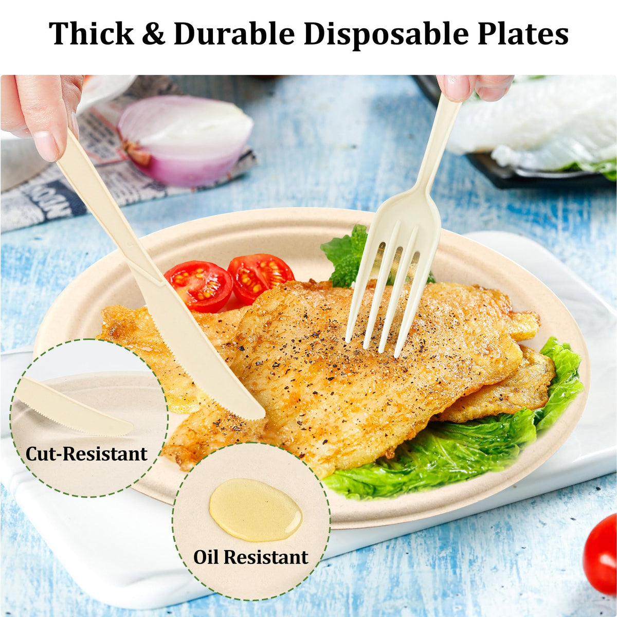 Compostable Paper Plates Set 250PCS Disposable Heavy Duty - FEHHTO Official Imagery - 6