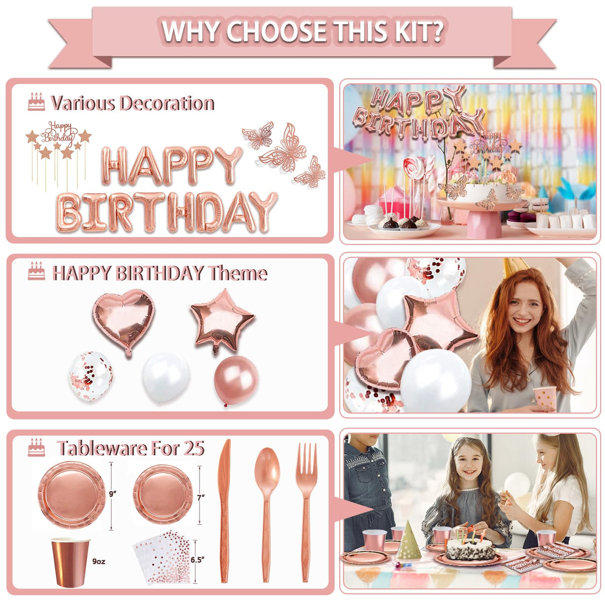 Guudmua 285 Pcs Rose Gold Party Decorations Birthday - Guudmua Official Imagery - 7